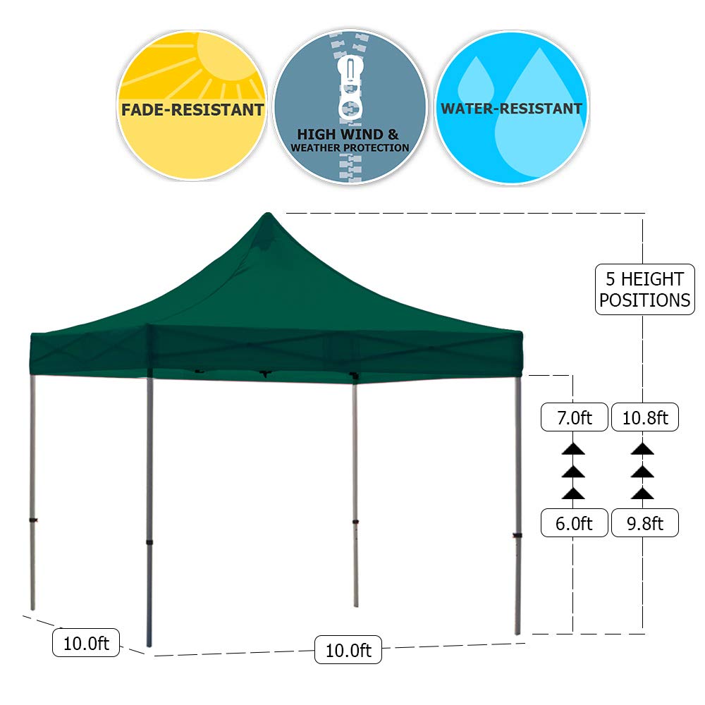 10x10 Instant Canopy Tent with 3 Full Walls & 1 Half Wall - Heavy Duty Waterproof Pop Up Shelter with Aluminum Frame - Portable Outdoor Party Tent for Camping, Beach, Picnic & Backyard Events (Green)