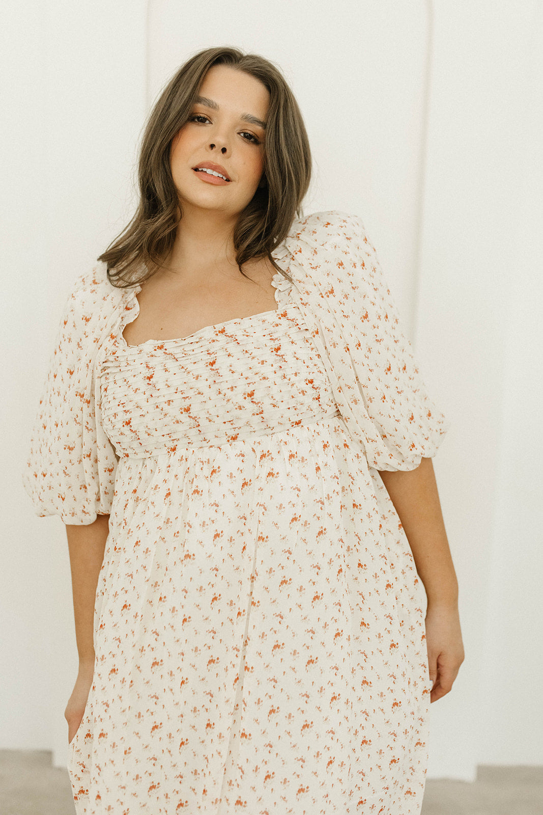 Melody Maxi Dress with Pleats & Bow Detail - Ivory Floral Print Maternity Dress | Bump Friendly & Inclusive Sizing (S-3XL) | Perfect for Weddings, Baby Showers & Summer Events