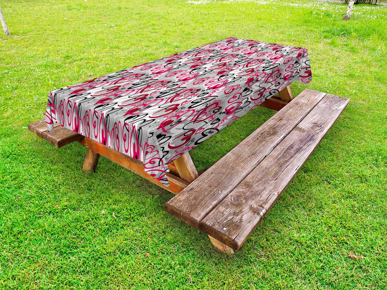 Ambesonne Romantic Hand-Drawn Hearts Tablecloth - Valentine's Day Love-Themed Washable Picnic Table Cover 58