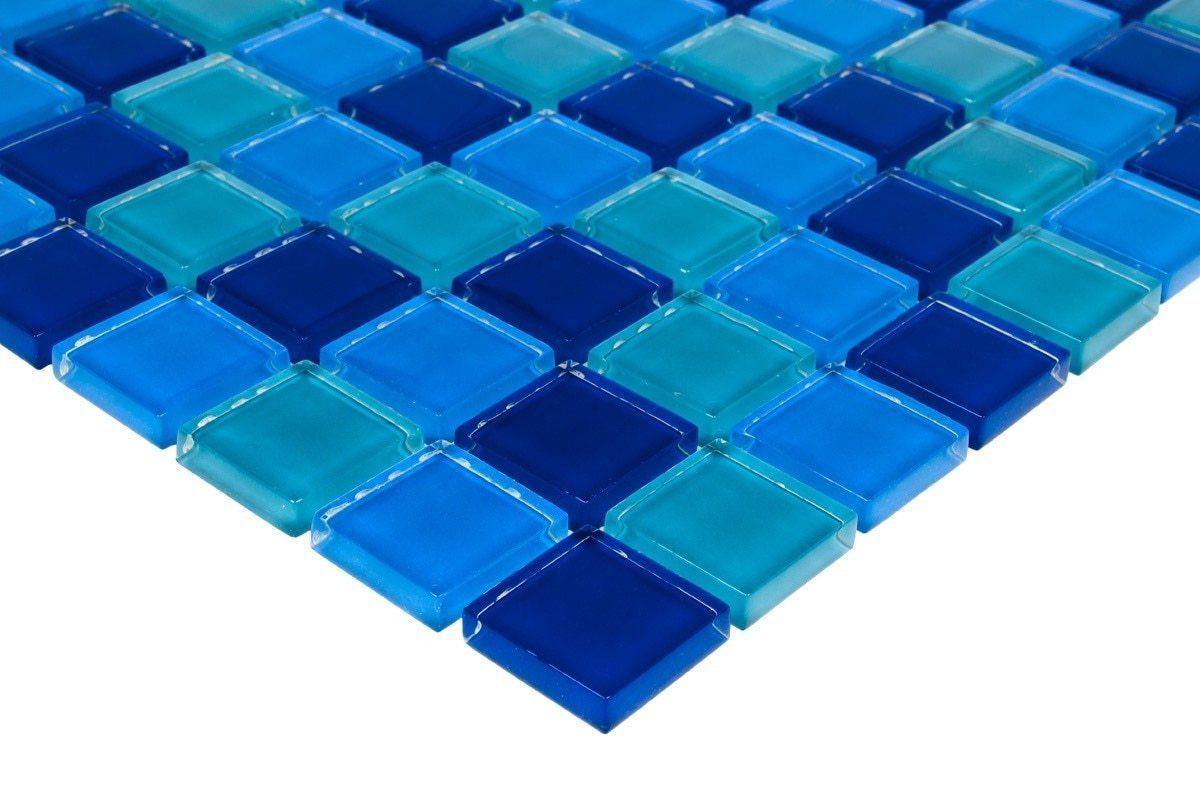 Ocean Blue Glass Mosaic Tile Backsplash - 1x1 Inch Peel and Stick Tiles for Kitchen, Bathroom, and Shower Wall Decor - Waterproof DIY Home Improvement