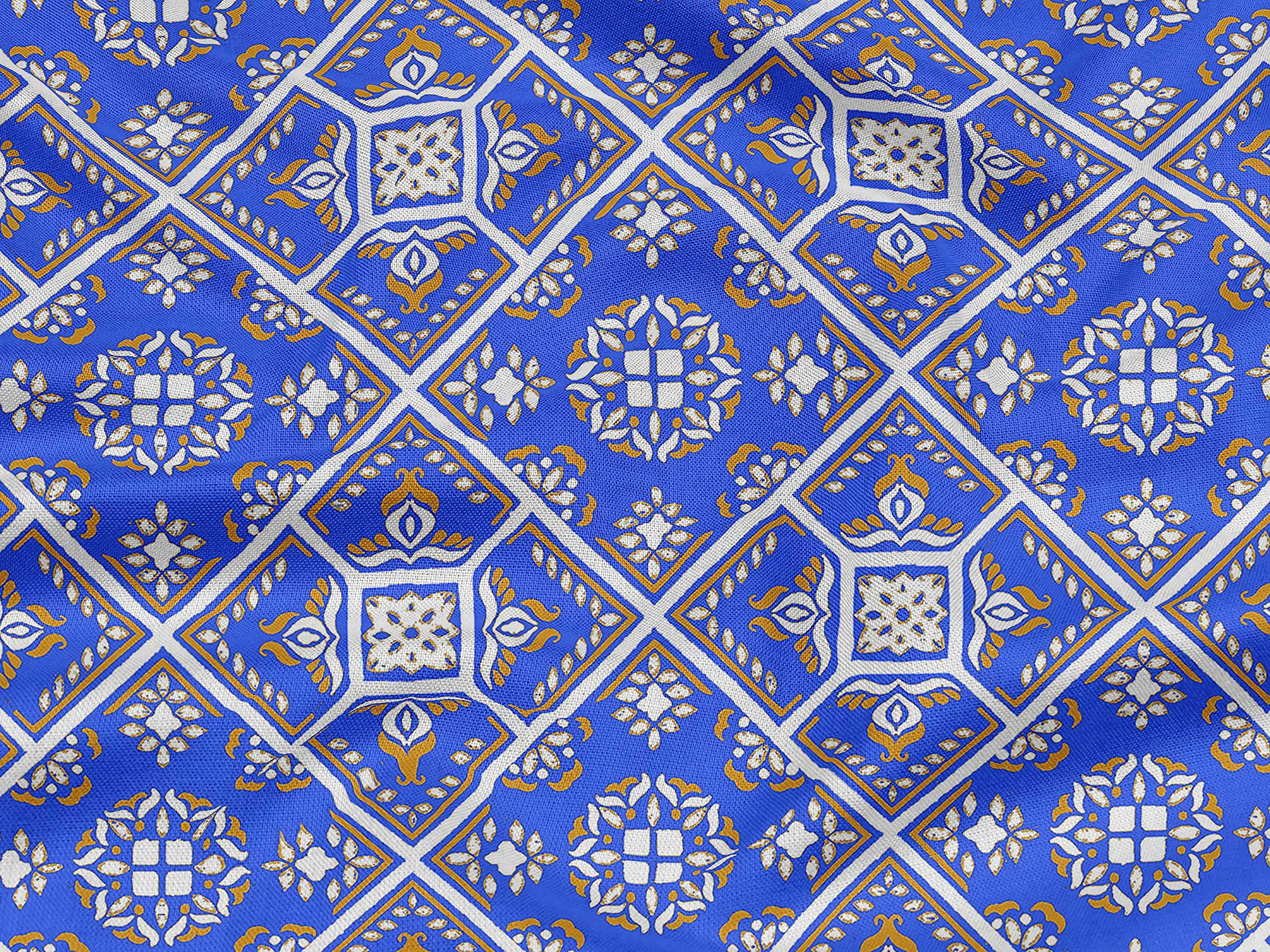 oneOone Rayon Blue Fabric Mosaic Print - 56 Inch Wide Sewing Material by The Yard for DIY Clothing, Dresses & Home Decor Projects