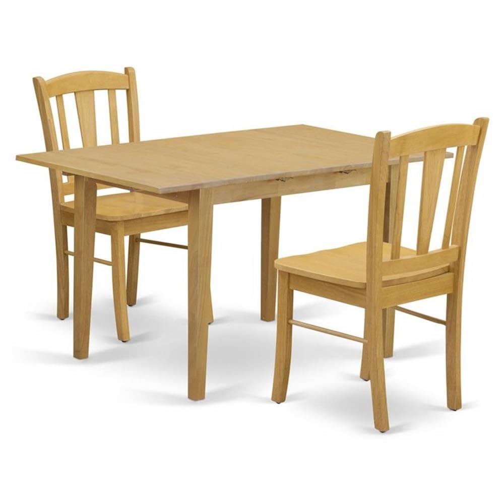 East West Furniture NFDL3-OAK-W 3 Piece Oak Dining Set with Butterfly Leaf Table & 2 Chairs, 32x54 Inch - Perfect for Small Kitchens, Breakfast Nooks & Compact Dining Spaces