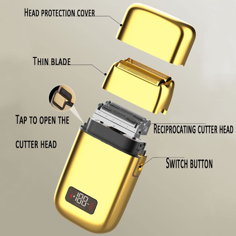 Professional Rechargeable Electric Razor for Men - Gold Metal Housing Facial & Beard Shaver with Precision Blades | Perfect for Travel, Daily Grooming & Gift Giving