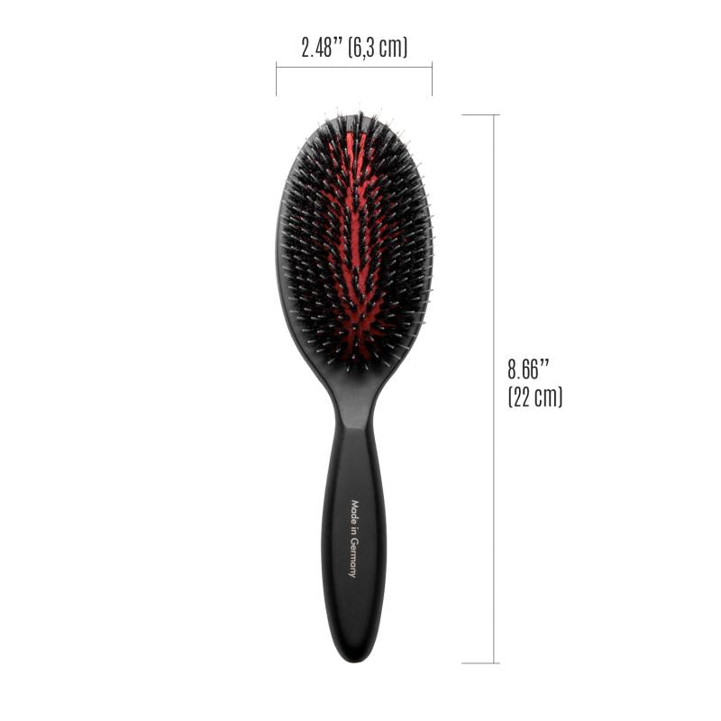 Tauro Pro Line Hair Brush - Beech Wood Handle with 0.6 Inch Boar Bristles & Nylon Teeth - Black Oval Hairbrush for Smoothing, Detangling & Styling - Perfect for Home, Salon & Travel Use
