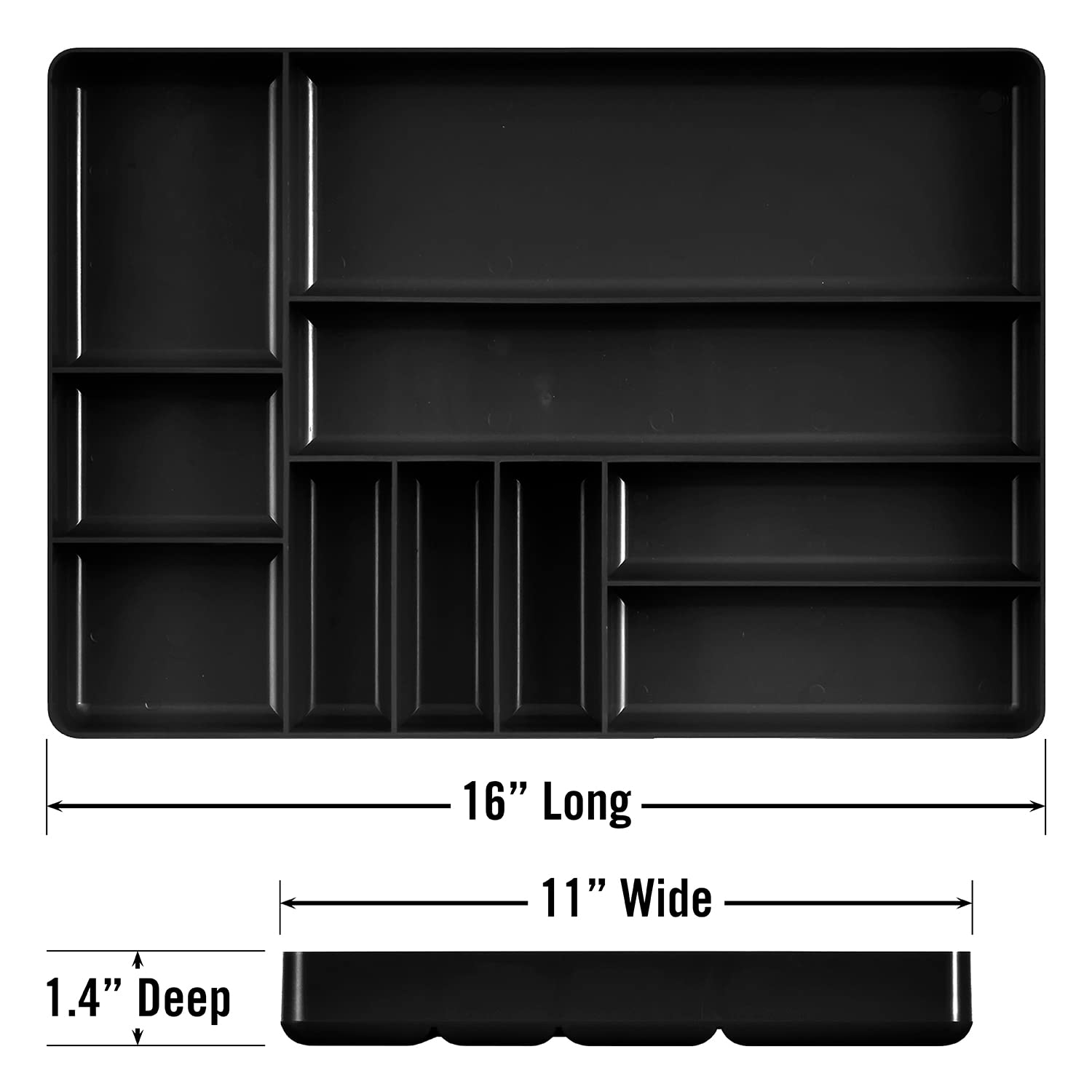 Ernst MFG 10-Compartment Heavy Duty Drawer Organizer - Stackable Tool Tray for Automotive, Garage, and Workshop Tool Storage - Low-Profile Toolbox Organizer for Nuts, Bolts, Tools, and Parts - Easy to Clean Black Tray - Perfect for DIY Projects and Professional Use