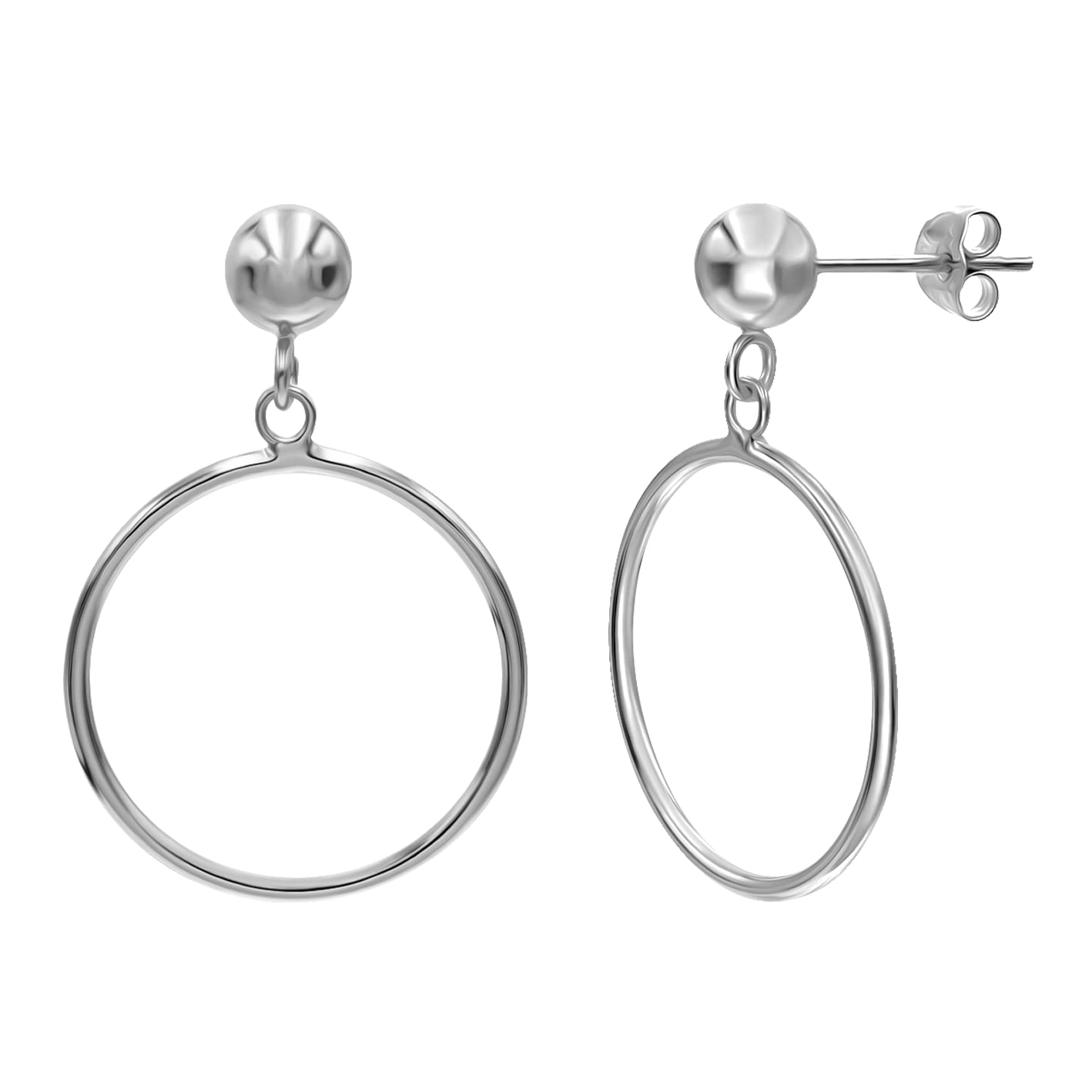 SEA OF ICE Sterling Silver Polished Open Round Drop Hoop Earrings - 5mm Bead Post Dangle Earrings for Women & Girls | Perfect for Everyday Wear, Parties & Special Occasions
