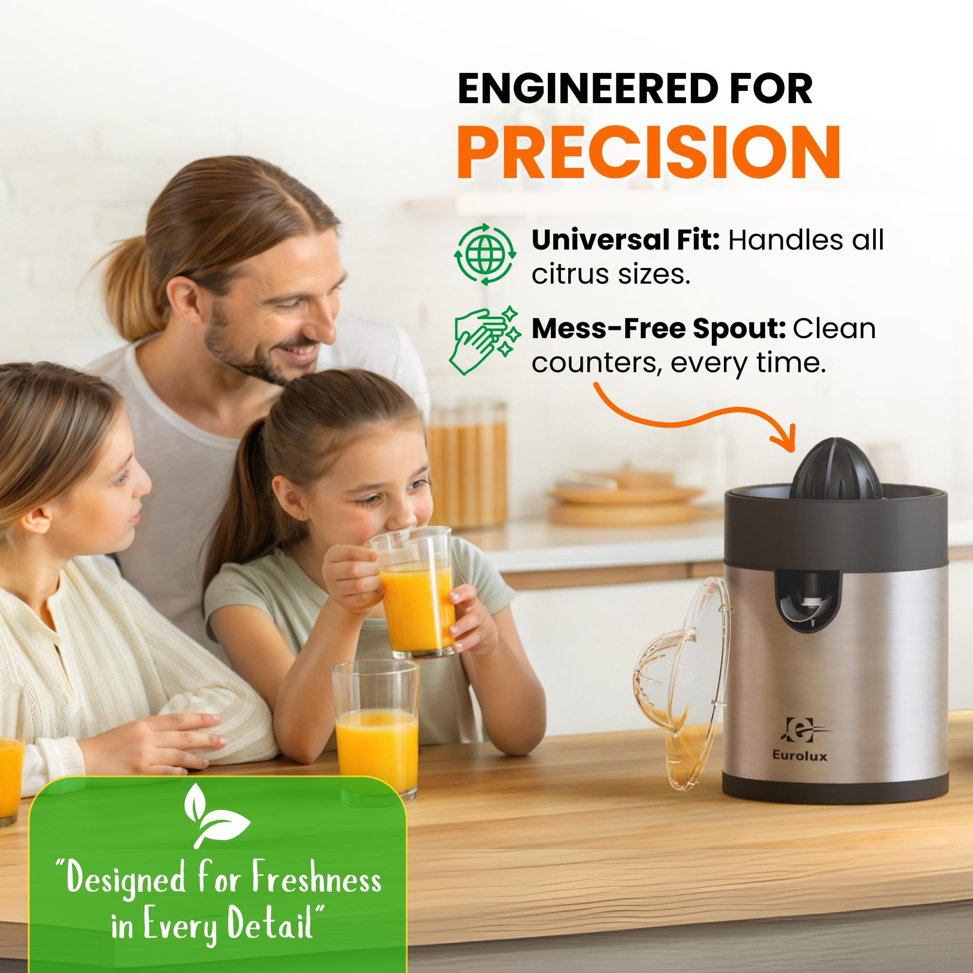 Eurolux Electric Orange Juicer - Powerful Citrus Press for Lemon, Lime & Grapefruit | High-Speed Motor, Dishwasher Safe, Easy to Clean | Perfect for Breakfast, Cocktails & Healthy Juicing at Home