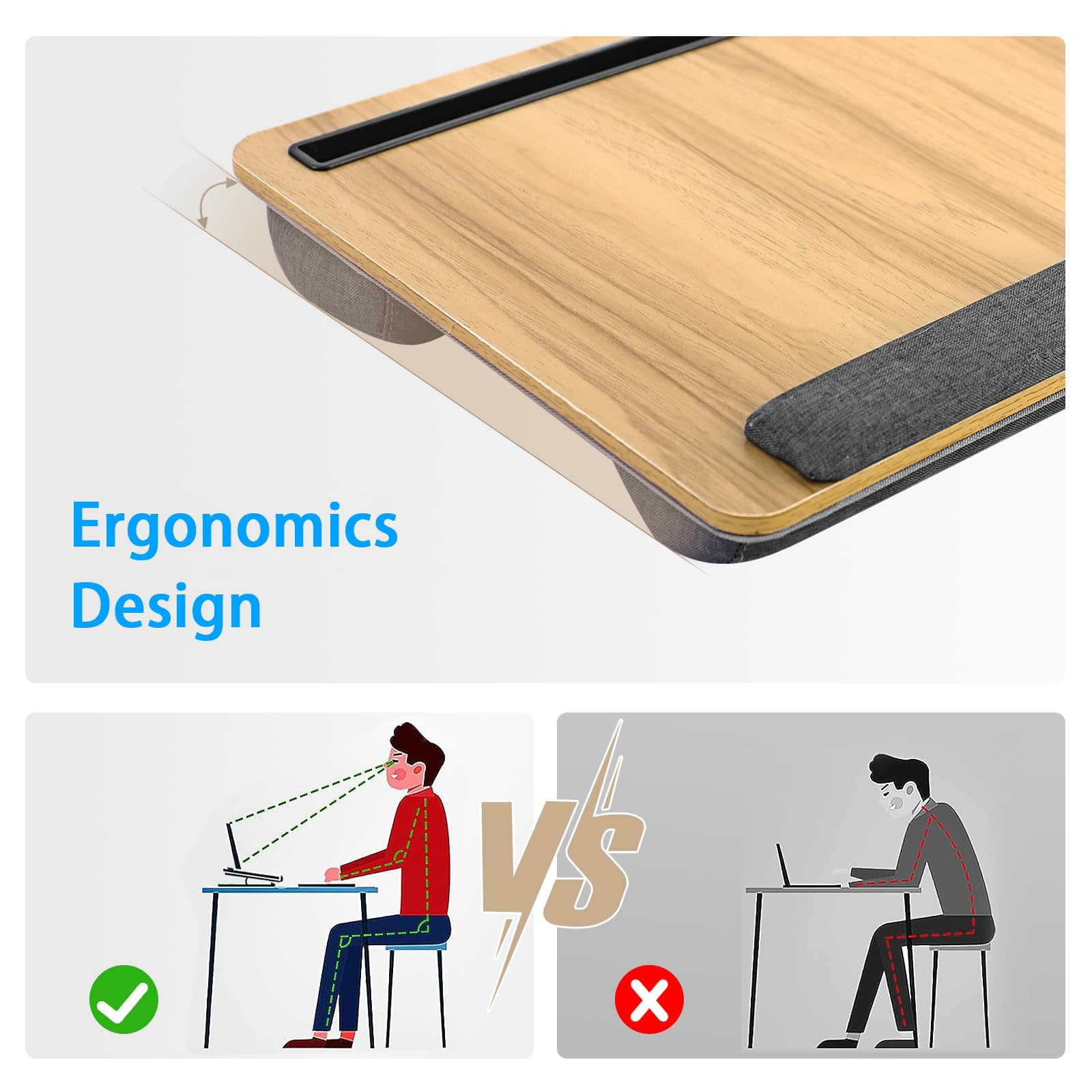 Ergonomic 17 Inch Laptop Lap Desk with Cushion & Wrist Rest - Portable Laptop Tray with Mouse Pad & Phone Holder - Perfect for Home Office, Couch, Bed & Travel Use