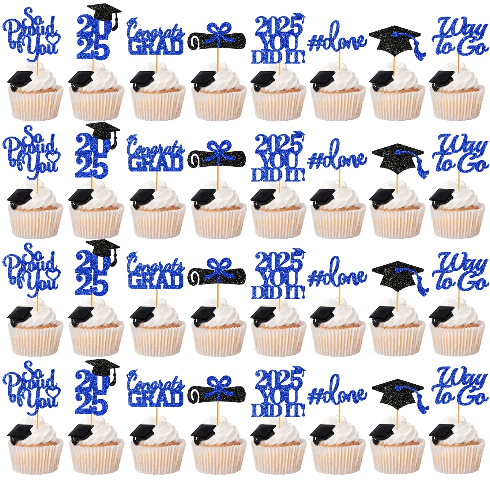 40Pcs Graduation Cupcake Toppers 2025 - Blue Graduation Hat Decorations for Class of 2025 - Perfect for Graduation Party, Ceremony & School Celebration Decor