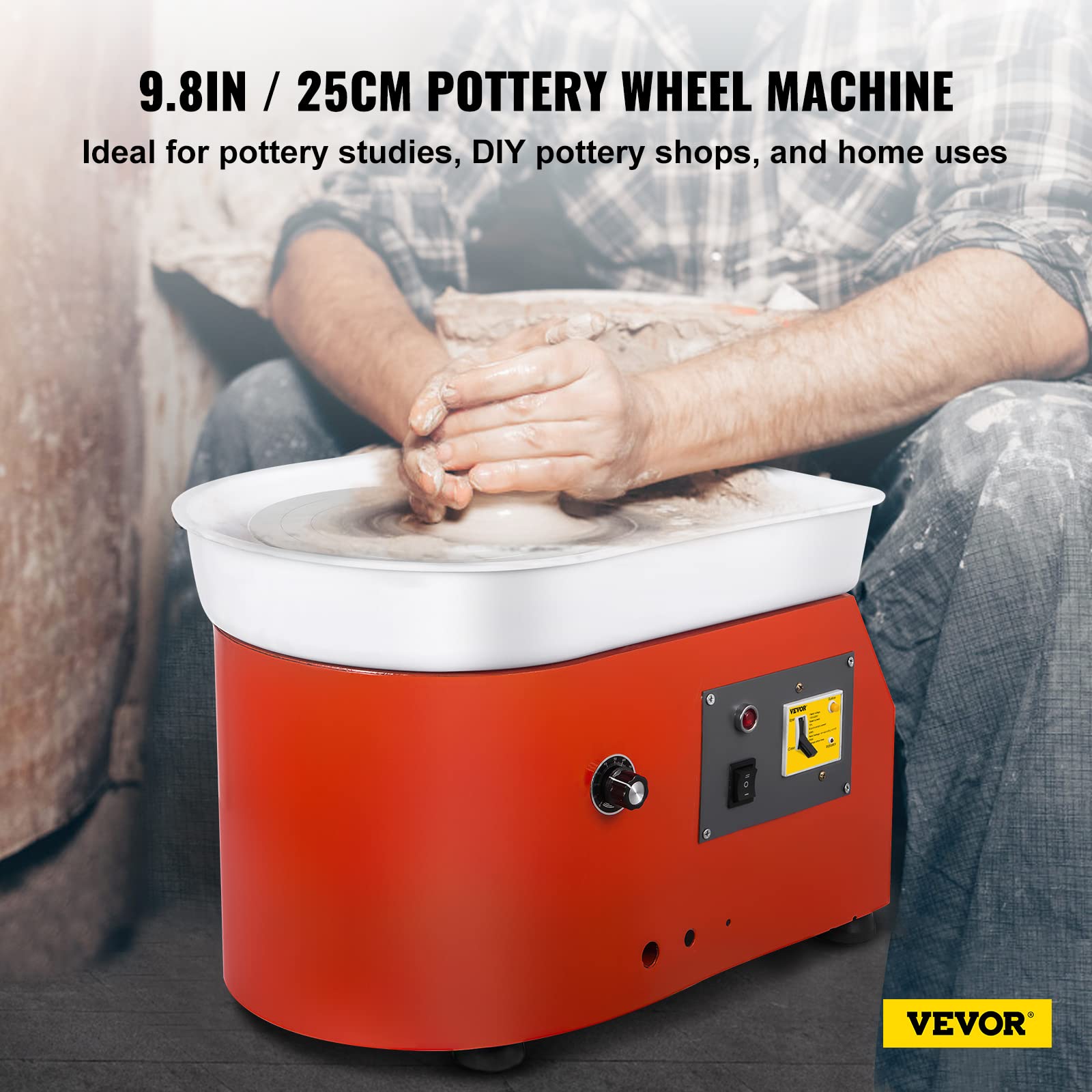 VEVOR 25cm Electric Pottery Wheel 350W with ABS Basin - 110V Ceramic Clay Art Craft Machine for Beginners & Professionals | Perfect for Home Studios, Classroom Projects & DIY Pottery Making