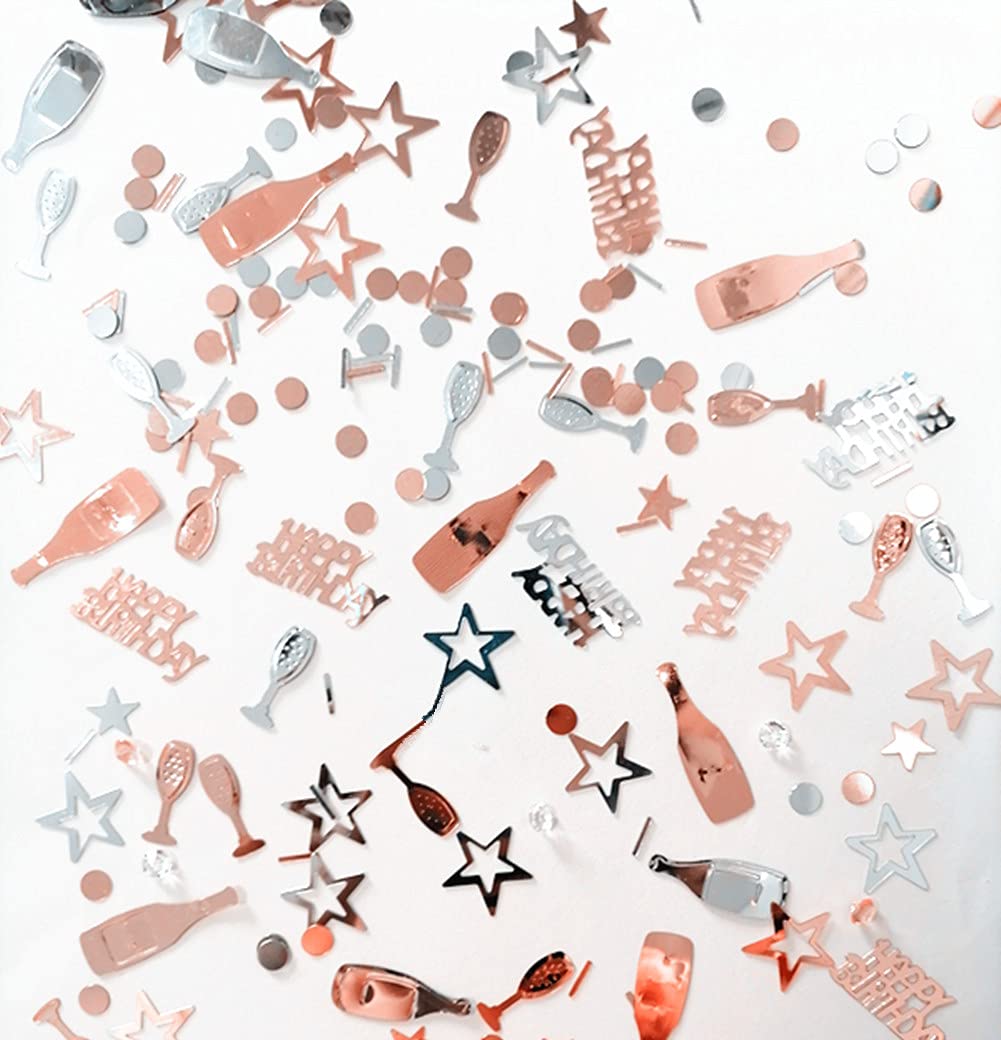 Rose Gold & Silver Birthday Confetti - Premium Metal Foil Party Decorations for Tables, Scatter Sequins | Perfect for Birthday Parties, Baby Showers & Wedding Celebrations