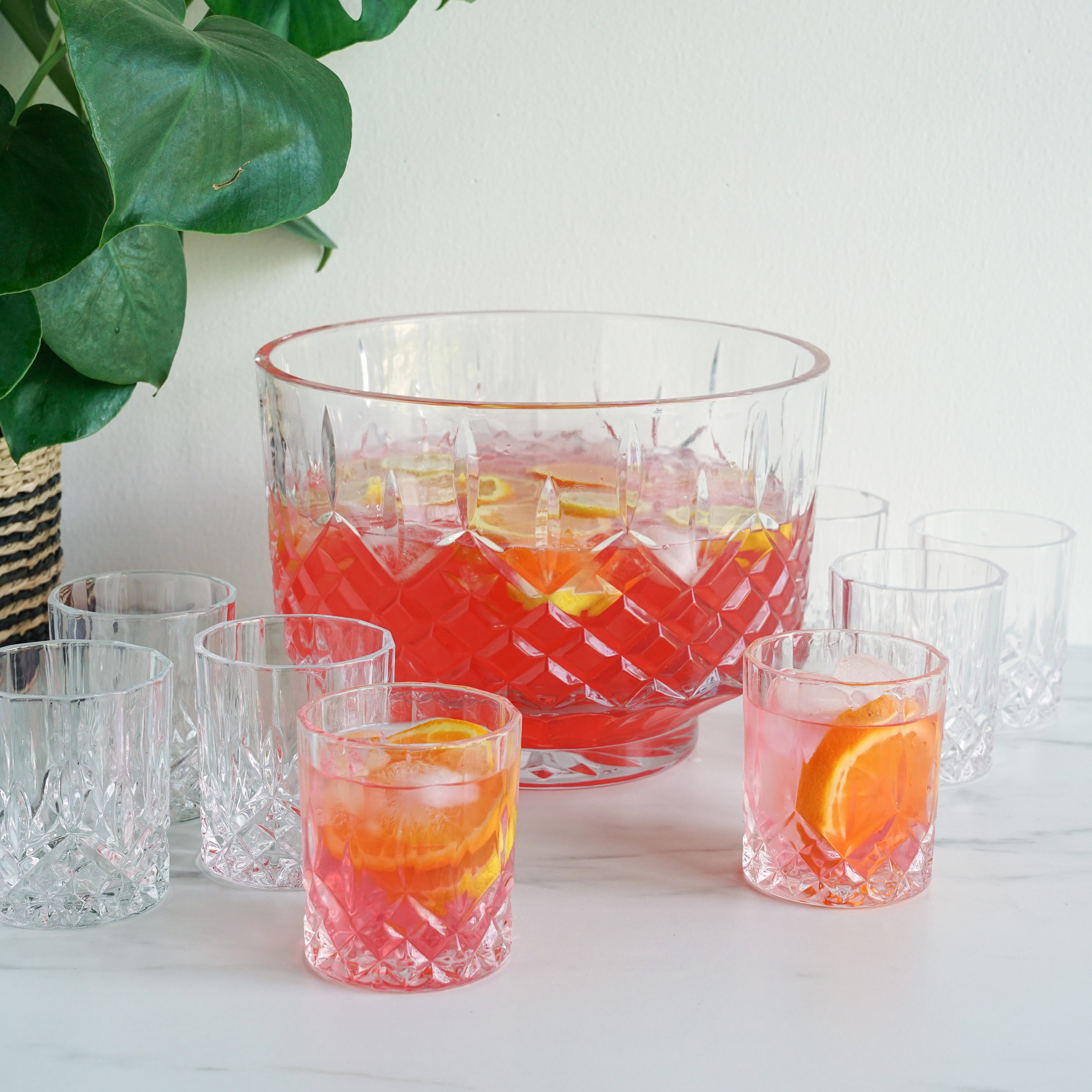 Admiral Crystal Punch Bowl and Tumbler Set - Elegant Glass Serving Set for Parties, Weddings & Entertaining - 12-Piece Drinkware Collection for Cocktails, Punch & Beverages