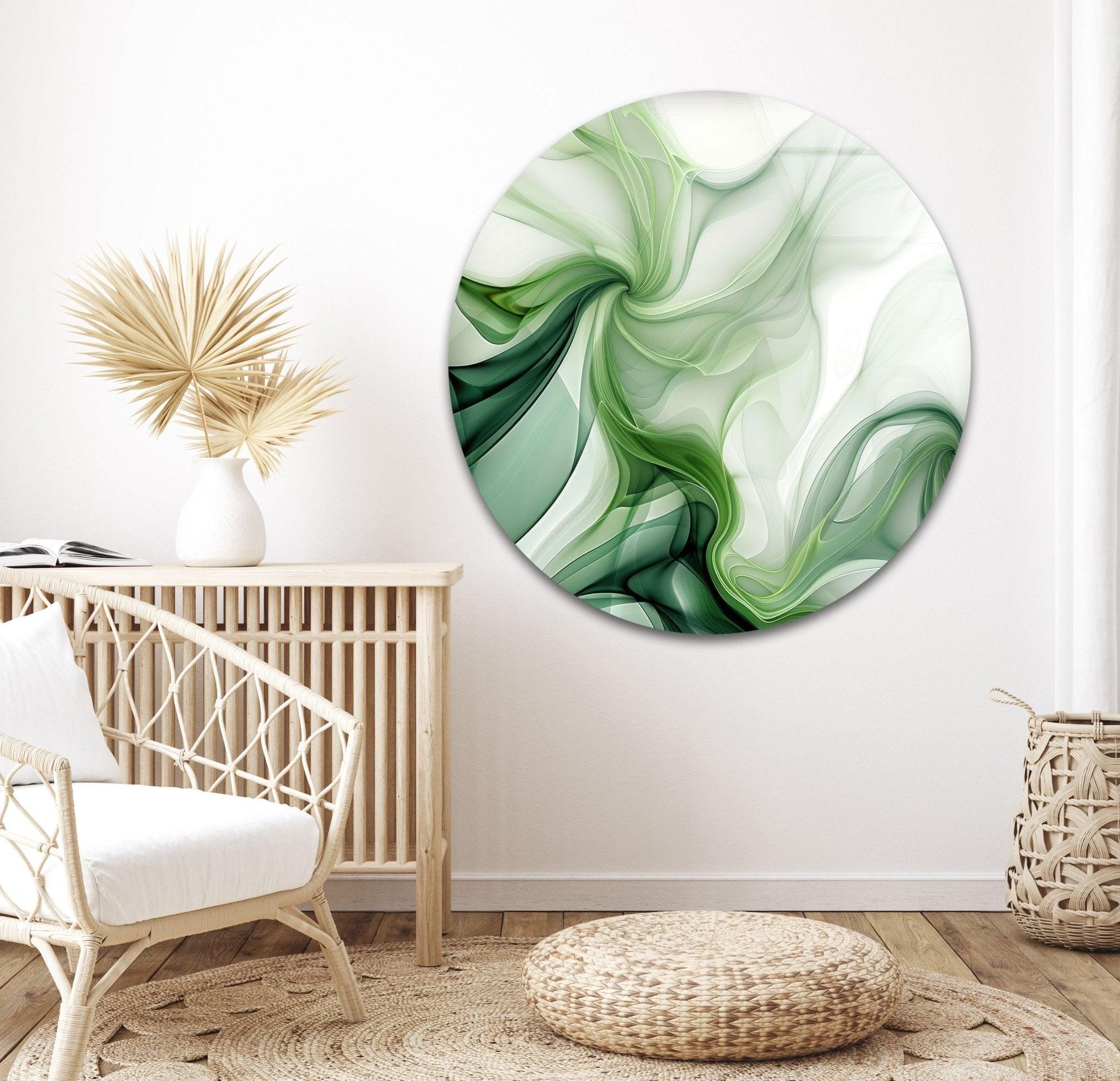 Abstract Green Ink Splash Glass Wall Art - Modern Home Decor for Living Room, Bedroom & Office - Unique Handmade Glass Painting for Contemporary Interior Design
