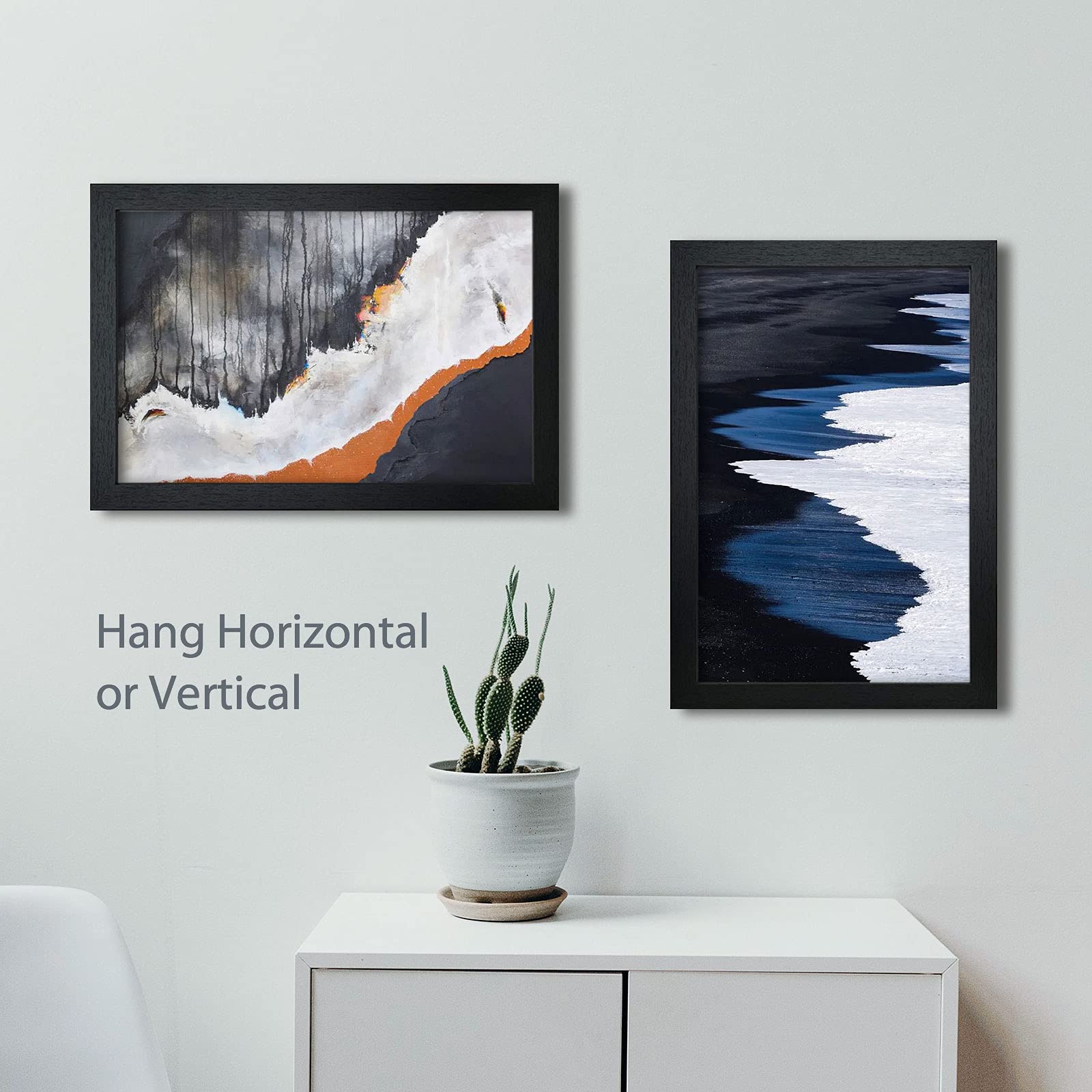 VCK 13x19 Inch Black Wood Poster Frame with Plexiglass - Set of 5 Wall Picture Frames No Mat Included - Perfect for Home Decor, Office Art Display & Photo Gallery Wall