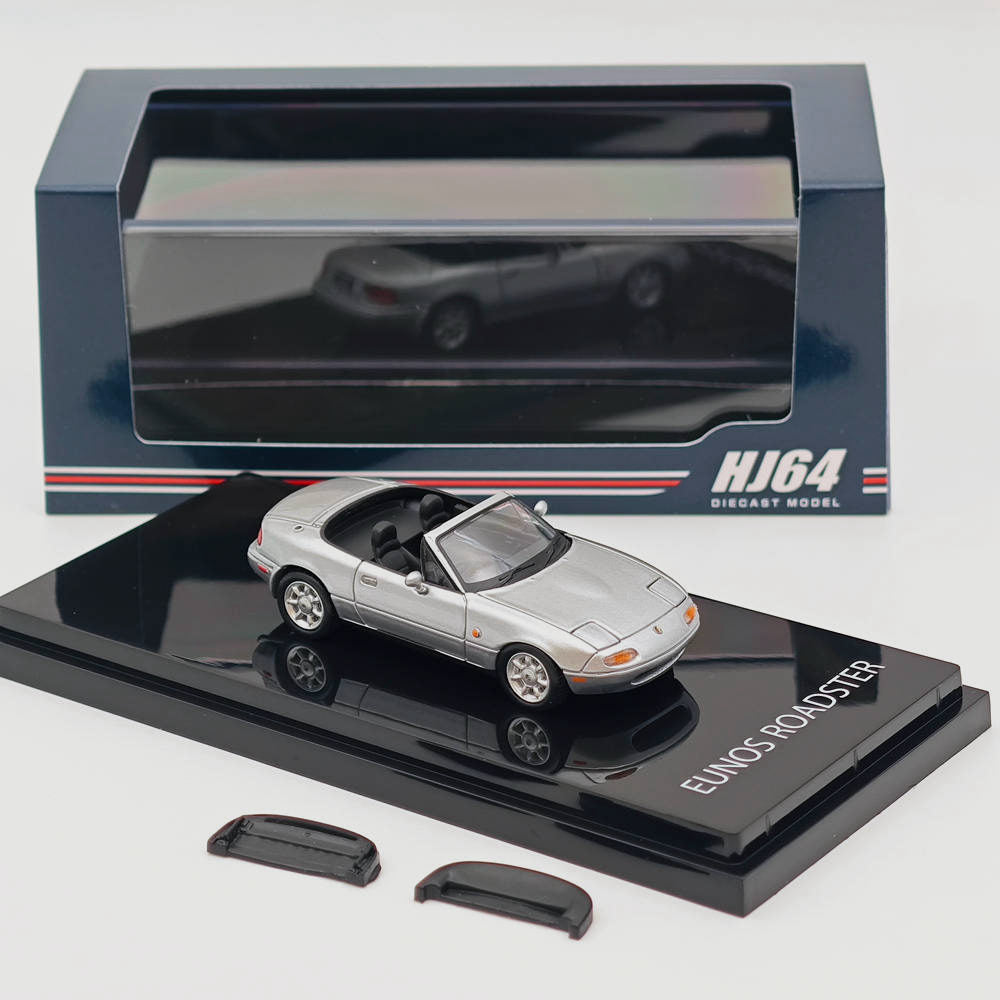 1/64 Scale Mazda Eunos Roadster NA6CE Diecast Model Car with Tonneau Cover - Limited Edition Silver HJ642025AS - Collectible Toy Car for Adults & Kids | Perfect for Display, Gifts, and Car Enthusiast Collections