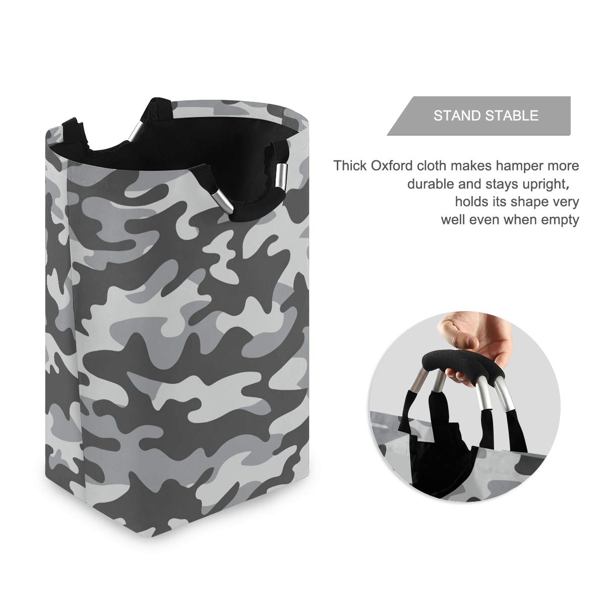 Foldable Large Camo Laundry Basket - Soldier Grey Hamper for Dirty Clothes, Picnic & Toy Storage | Portable Organizer for Home, Dorm & Travel
