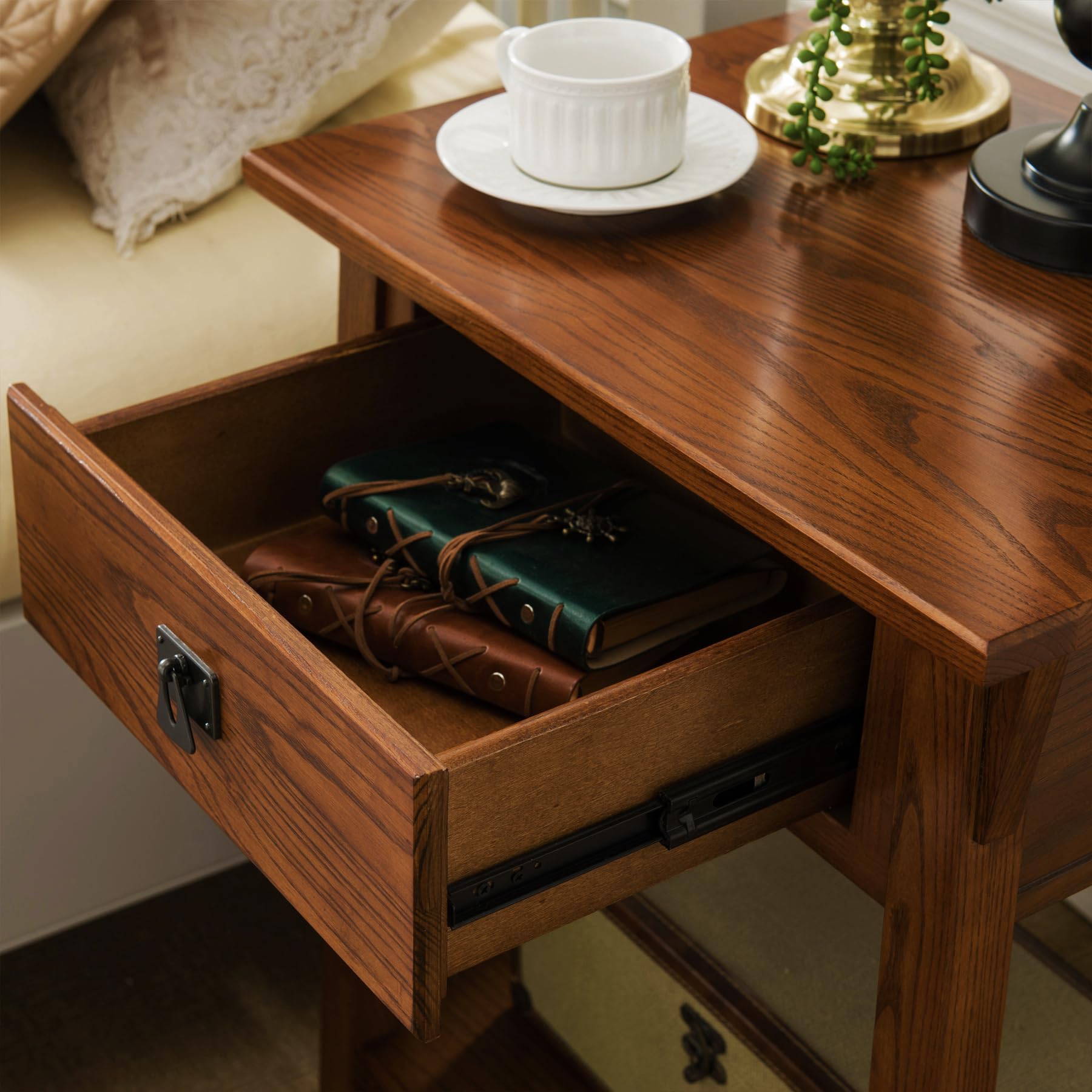 Leick Home 9066-RS Solid Wood Mission End Table with Drawer - Rustic Side Table for Living Room, Bedroom & Office - Perfect for Storing Remotes, Books & Bedside Essentials (Russet Finish)