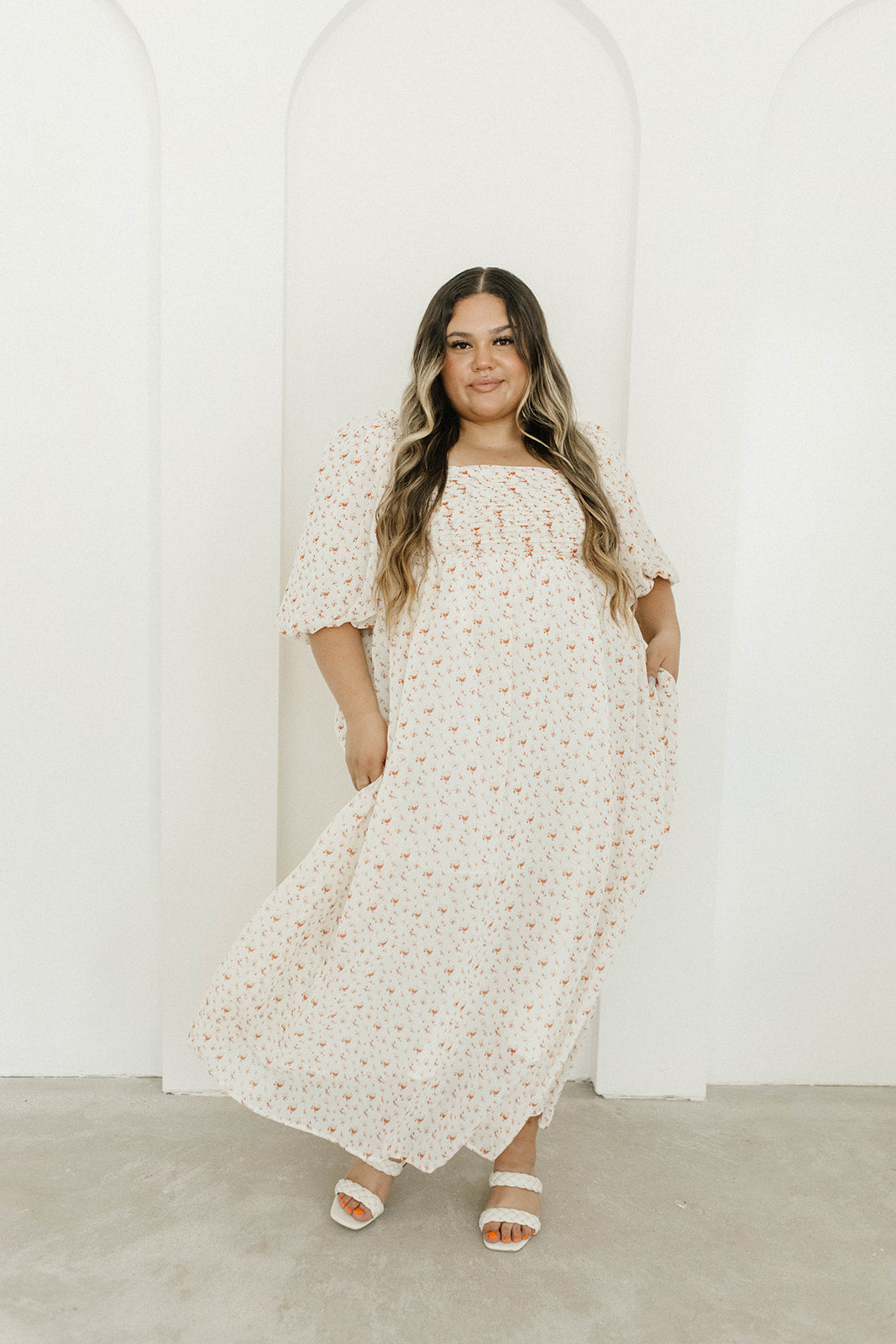 Melody Maxi Dress with Pleats & Bow Detail - Ivory Floral Print Maternity Dress | Bump Friendly & Inclusive Sizing (S-3XL) | Perfect for Weddings, Baby Showers & Summer Events