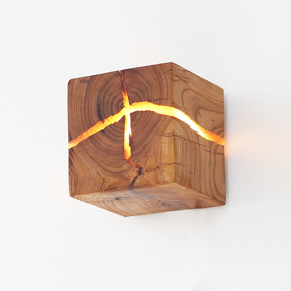 Creative Wooden Cube Crack Corridor Wall Lamp - Modern LED Night Light for Bedroom, Living Room, Hallway & Office Decor