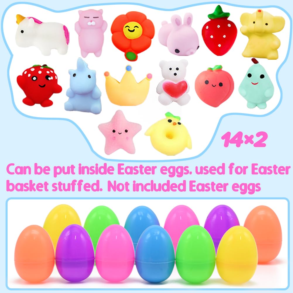 28 Pack DINESIL Mochi Squishy Toys - Kawaii Animal Stress Relief Squishies for Kids, Party Favors, Classroom Prizes & Easter Gifts - Perfect for Sensory Play, Birthday Party Goodie Bags & Stress Relief