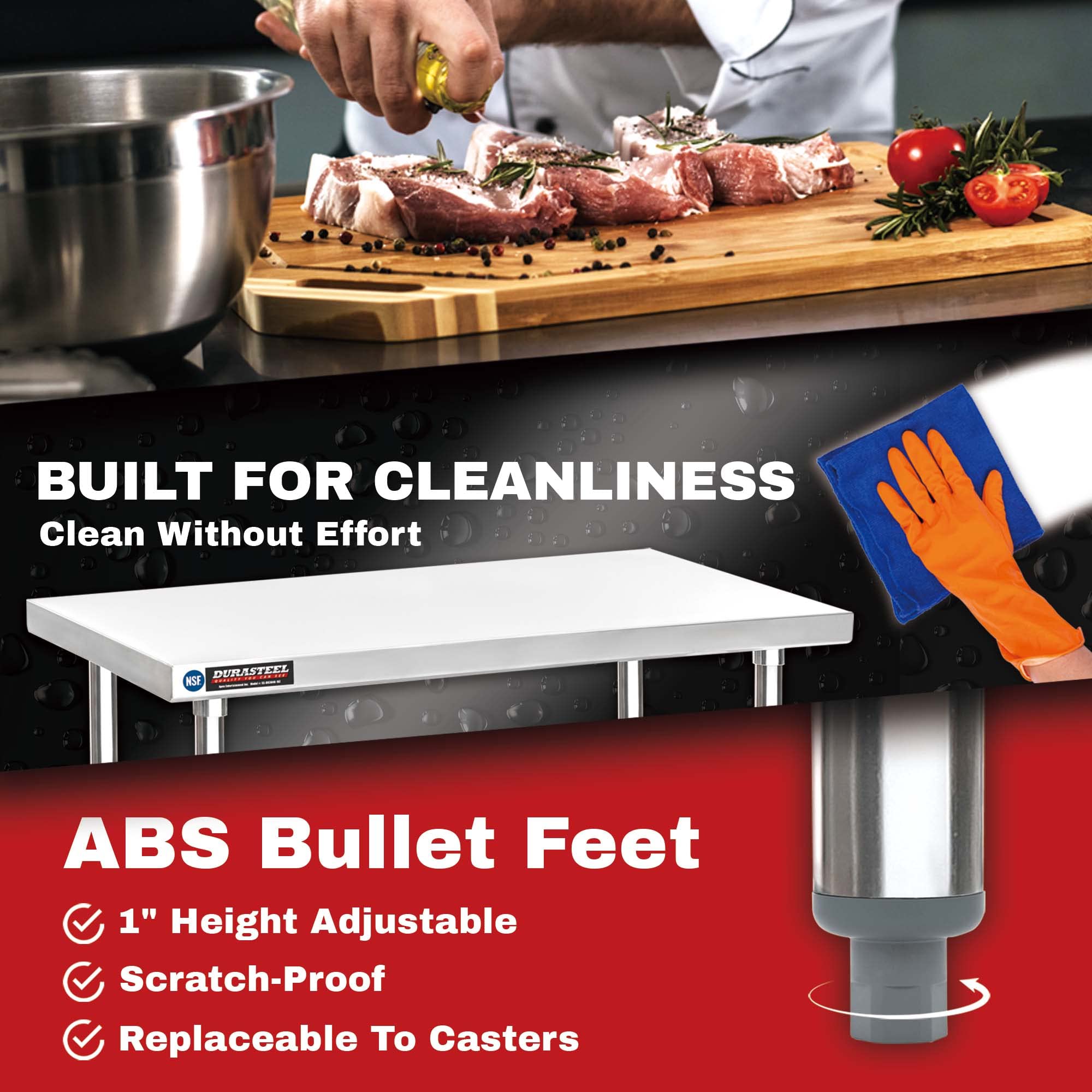 DuraSteel 24x18 Stainless Steel Table - NSF Certified Commercial Kitchen Work Table with Undershelf - Heavy Duty Food Prep Table for Restaurants, Bakeries & Home Kitchens - Perfect for Small Spaces, Laundry Rooms & Outdoor Grilling Areas