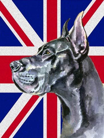 Black Great Dane Dog Statue with British Union Jack Flag - Large Garden Decor for Outdoor Patio, Yard & Lawn