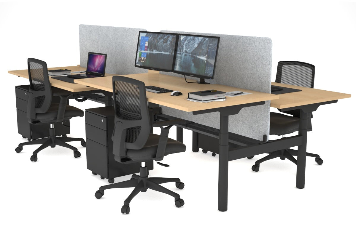 Flexi Premium Height Adjustable 4-Person H-Shaped Office Workbench - 1800L x 800W Black Frame with Cable Management | Ergonomic Standing Desk for Collaborative Workspaces & Home Offices