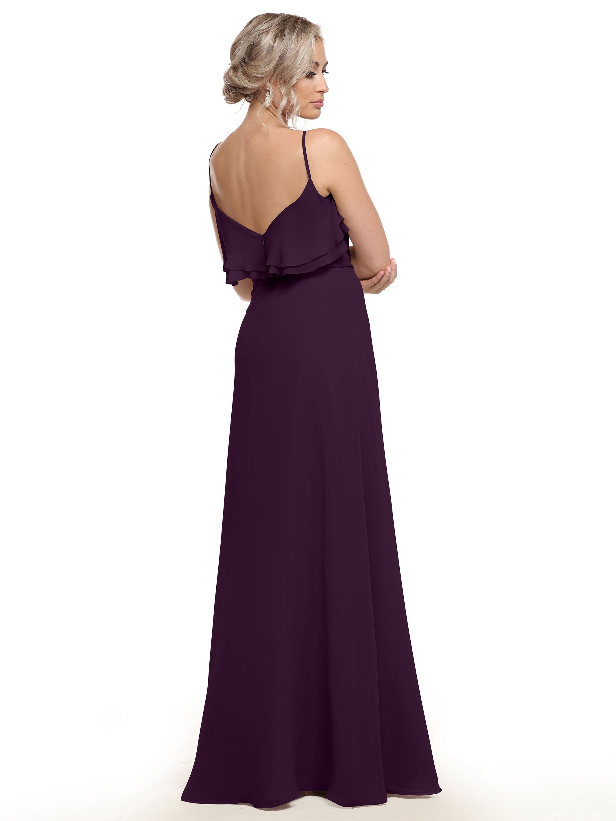 Elegant 80146 Chiffon Bridesmaid Dress with Ruffled Neckline - Perfect for Weddings, Formal Events & Special Occasions