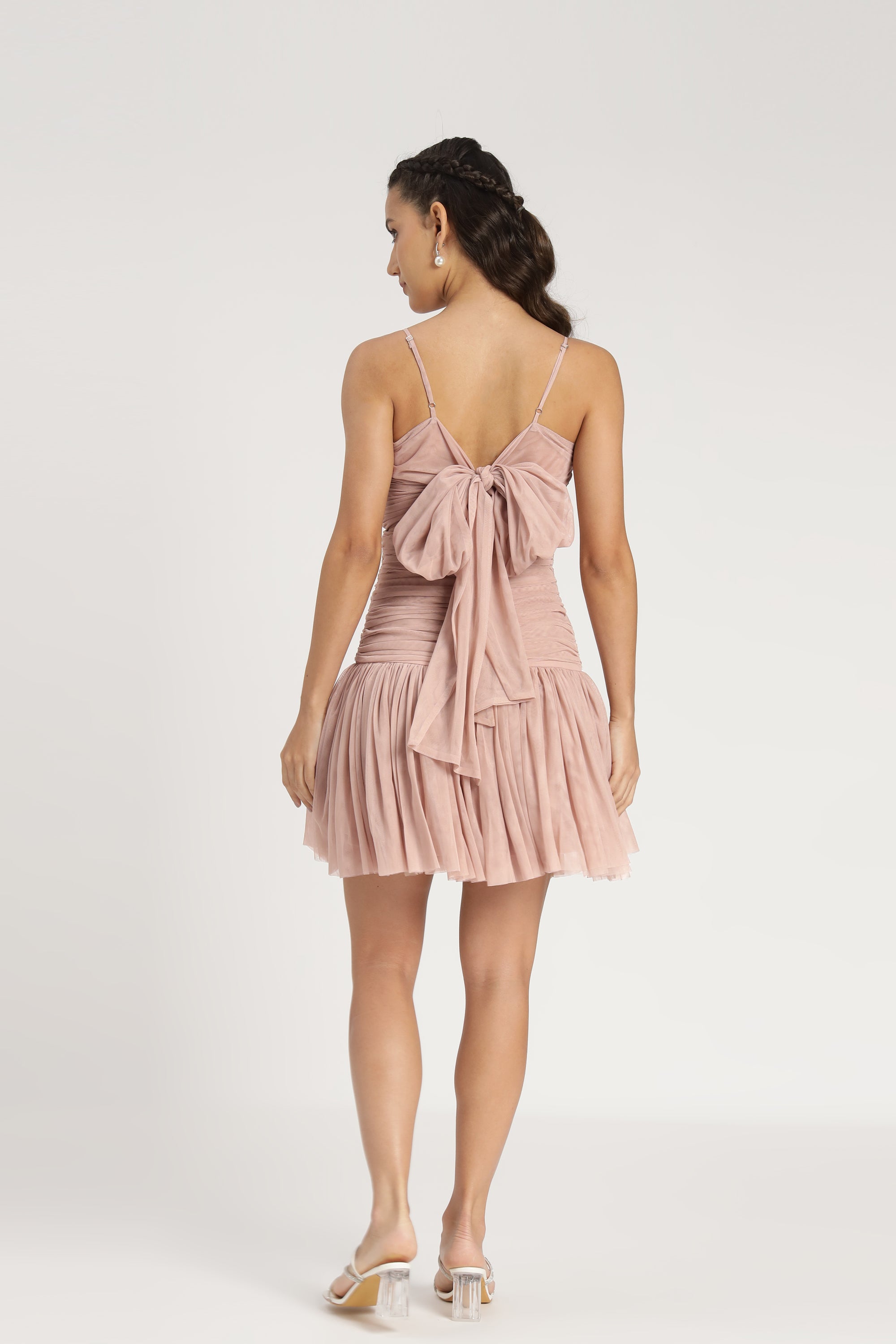 Theodora Mini Dress in Blush - Elegant Short Sleeve Party Dress for Women, Perfect for Cocktail Parties, Date Nights & Special Occasions