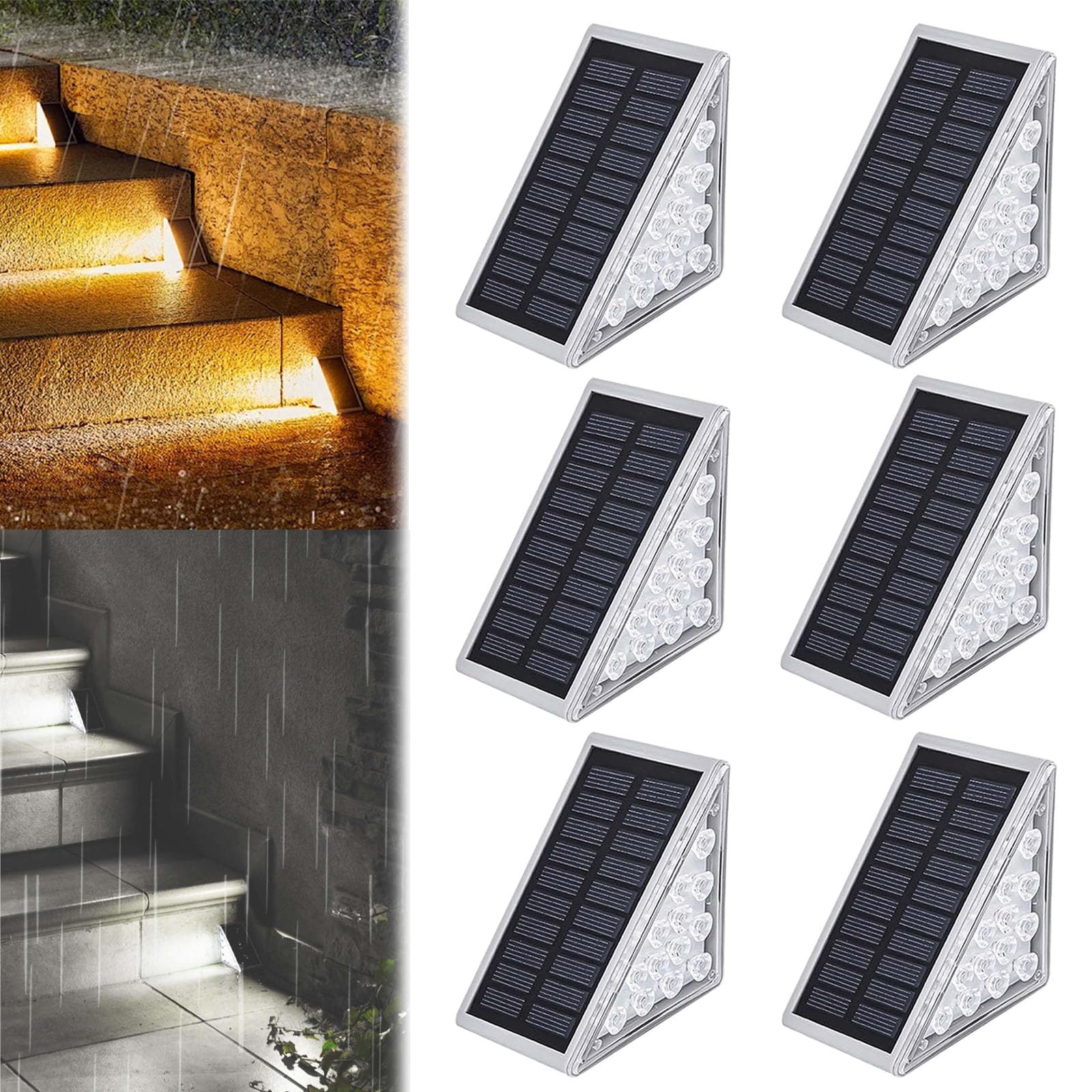 Solar Step Lights Outdoor Waterproof - 6PCS Warm LED for Stairs & Garden
