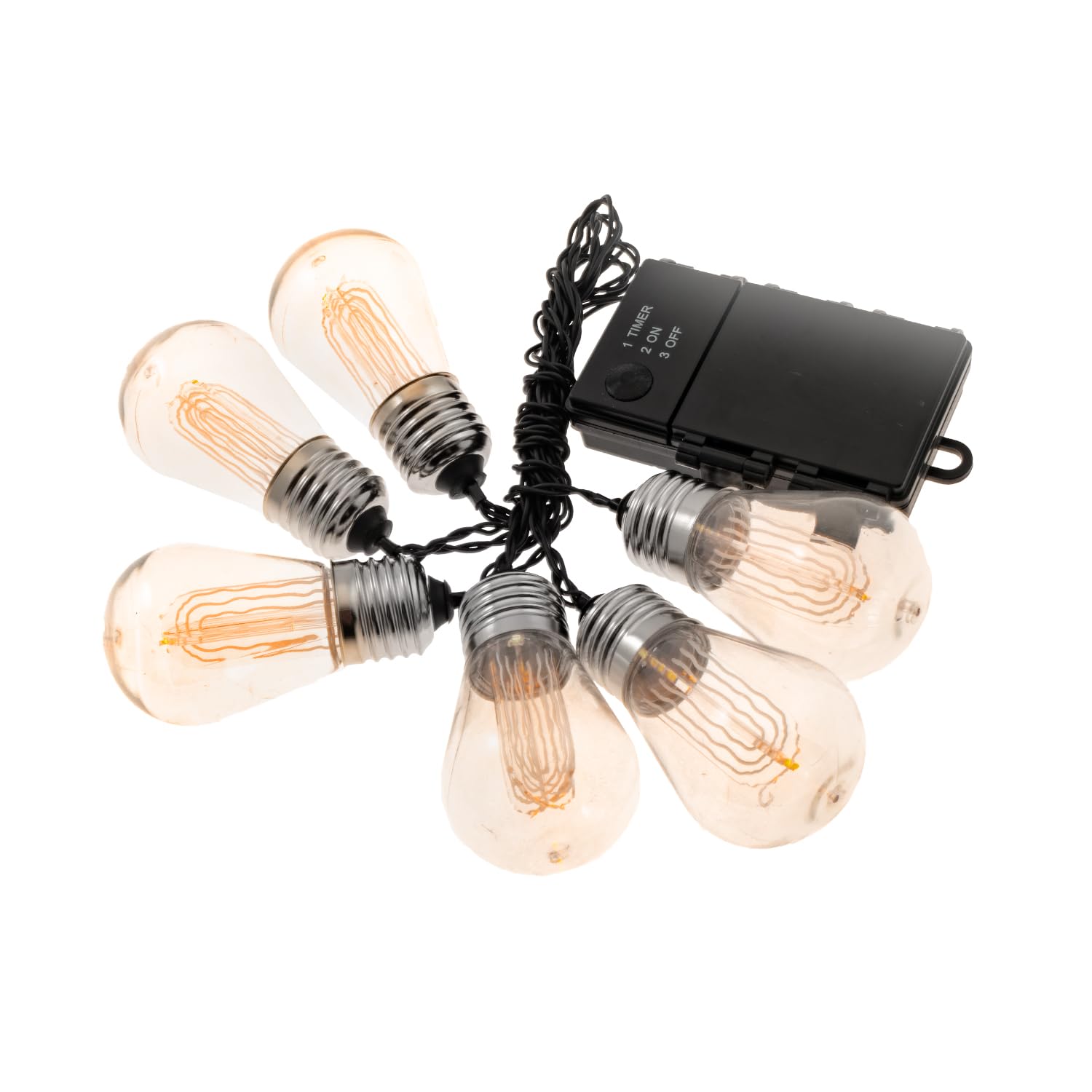 LitezAll Vintage LED Edison Bulbs - 6 Pack Warm White Outdoor String Lights, Battery Operated Decorative Patio Lights (3 AA Batteries Not Included) - Perfect for Backyard, Garden, Wedding & Party Decorations