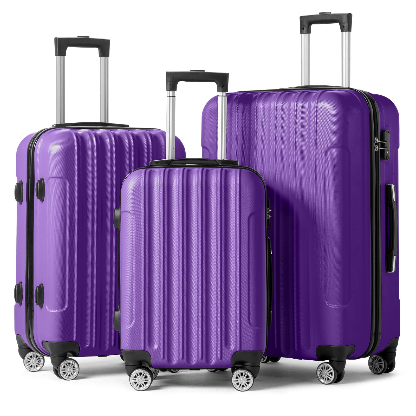 Karl Home 3-Piece Hardside Spinner Luggage Set with TSA Lock - Lightweight ABS Carry-On Suitcases (20/24/28 Inch) for Travel & Business - Purple | Perfect for Family Vacations, Business Trips & International Travel