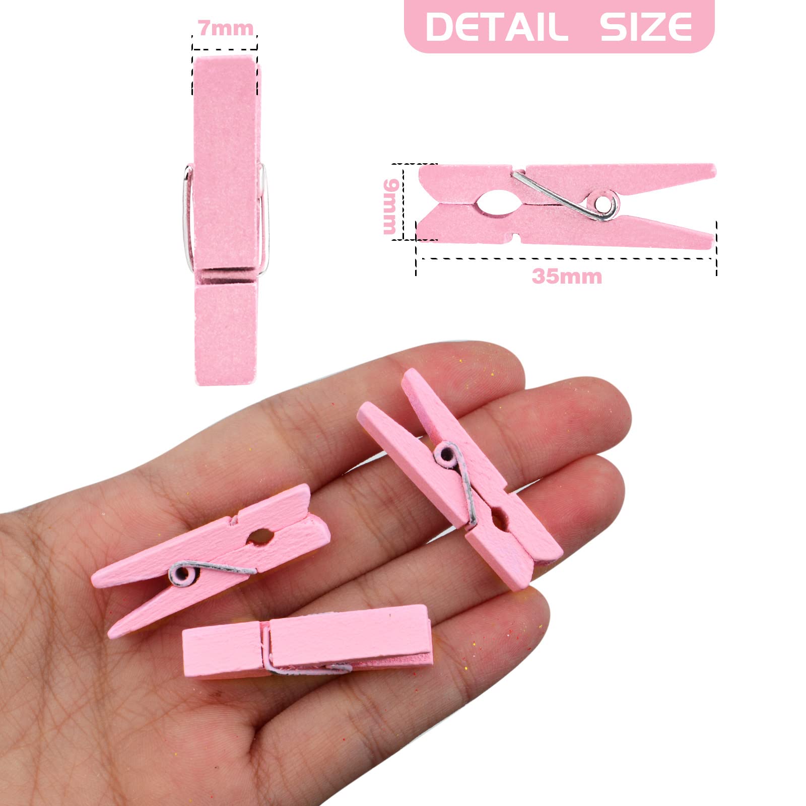 50pcs Pink Wooden Clothespins - Small Photo Clips for Wall Hanging, Craft Projects, Jewelry Display | Perfect for Home Decor, Wedding & Party Decoration, DIY Scrapbooking