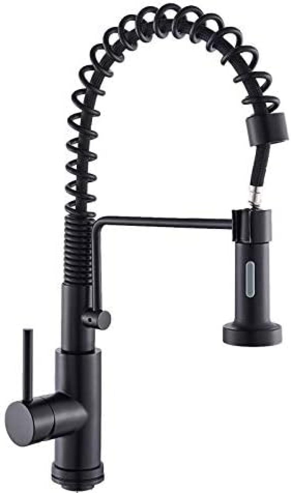 CRJUS Matte Black Single Handle Spring Pull Out Kitchen Sink Faucet - Hot & Cold Mixer Tap with Swivel Spout for Modern Kitchen