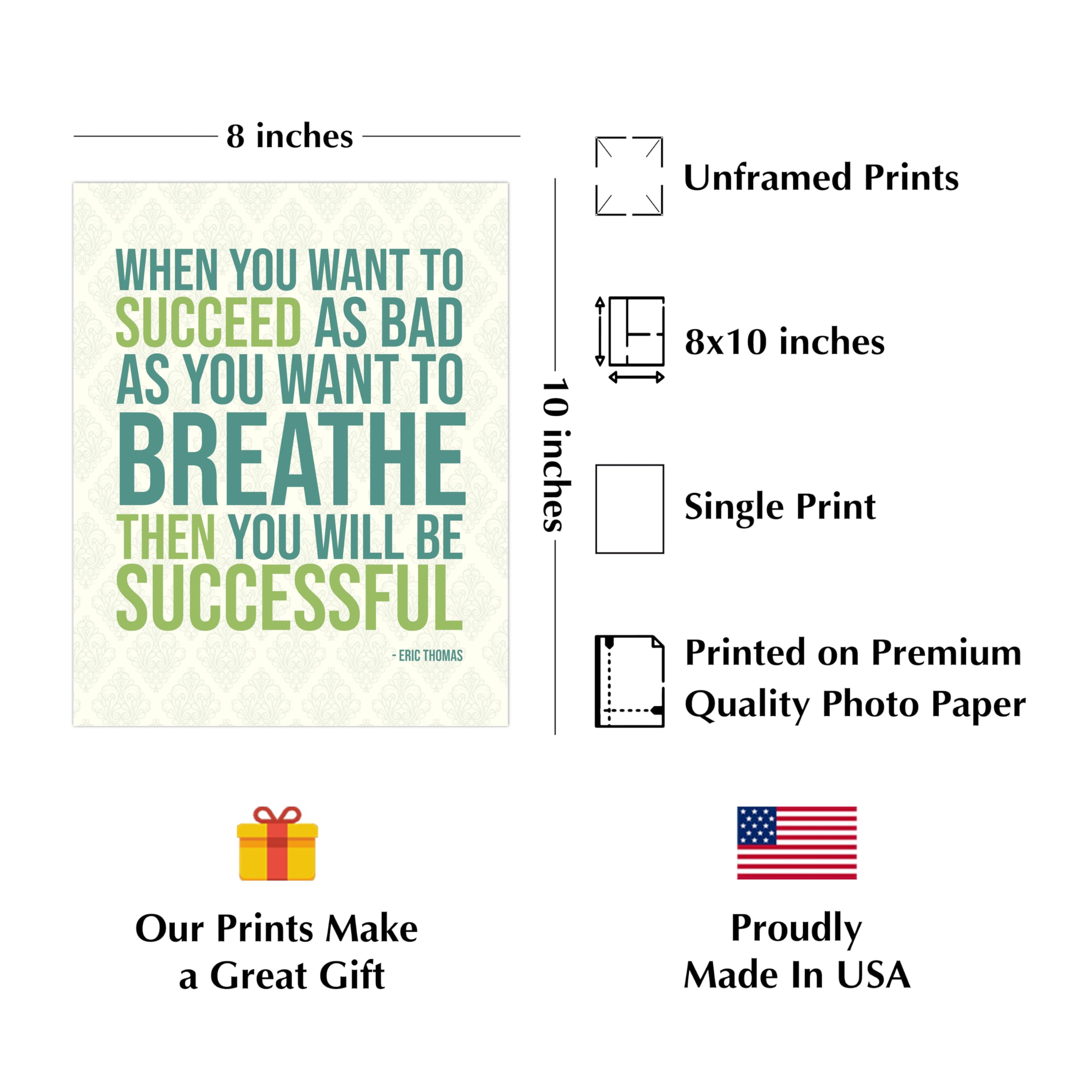 Eric Thomas 'Breathing for Success' Motivational Quote Print - 8x10 Inch Inspirational Wall Art Decor for Home, Office, Gym & Classroom - Perfect Success Gift for Students, Entrepreneurs & Athletes - Unframed Modern Poster for Daily Motivation & Positive Vibes