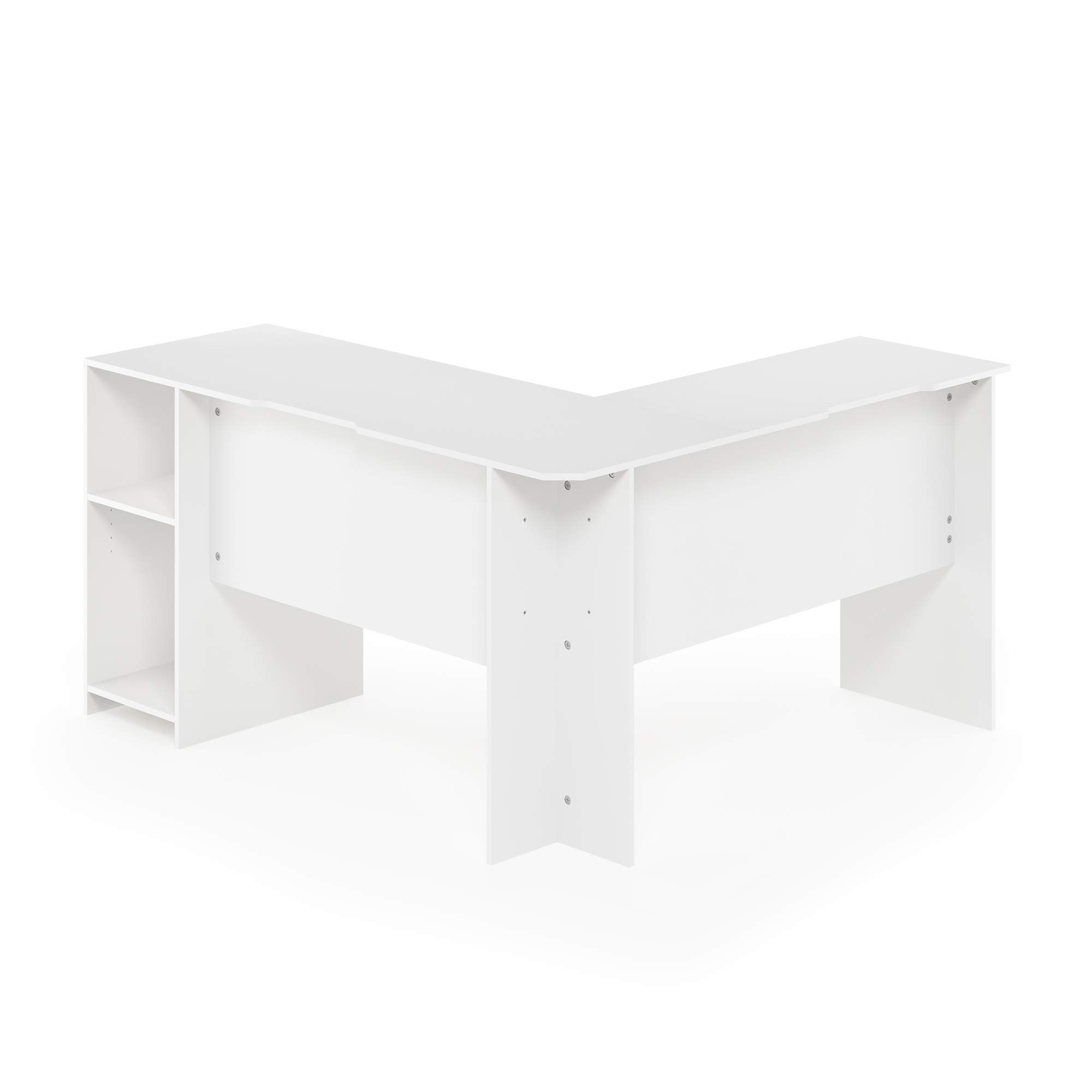 Furinno Indo L-Shaped Computer Desk with Bookshelf - White Home Office Desk for Small Spaces, Gaming & Study Workstation - Compact Corner Desk with Storage Shelf for PC, Laptop & Books