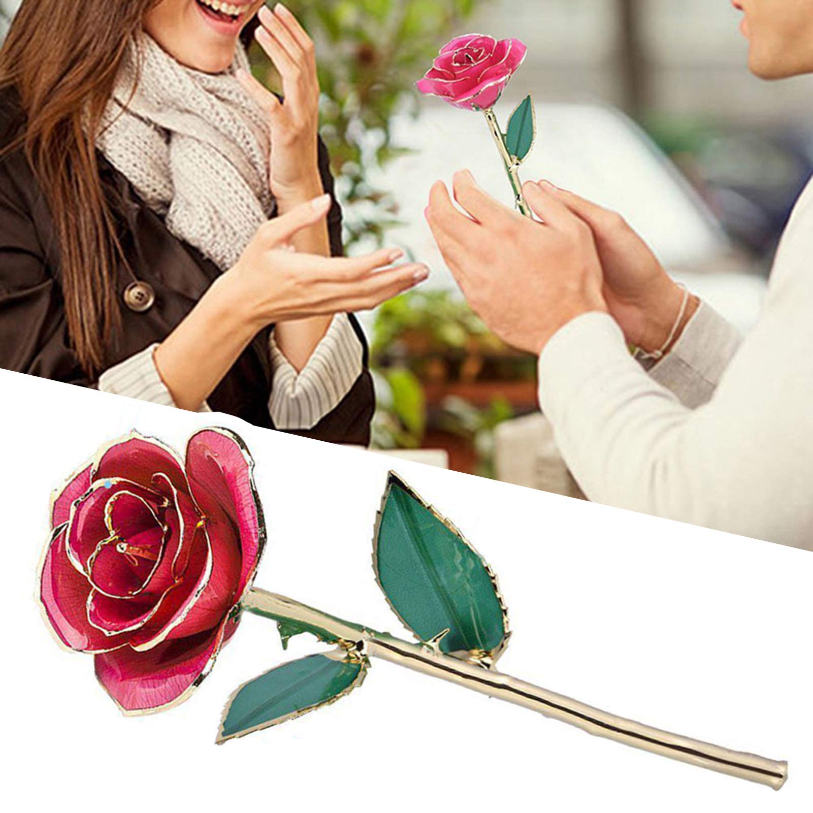 24K Gold Dipped Pink Rose - Real Golden Plated Preserved Rose Flower with Crystal Stand for Mom, Valentine's Day, Christmas, Birthday & Anniversary Gifts | Perfect for Home Decor, Wedding Centerpieces & Romantic Surprises