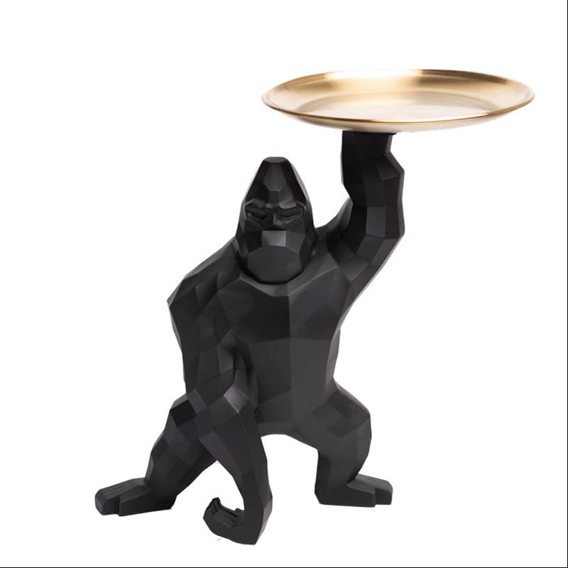 Premium Resin Gorilla Sculpture - Realistic Desktop Statue for Home & Office Decor, Black Figurine with Tray - Perfect for Living Room, Bookshelf, or Gift Giving