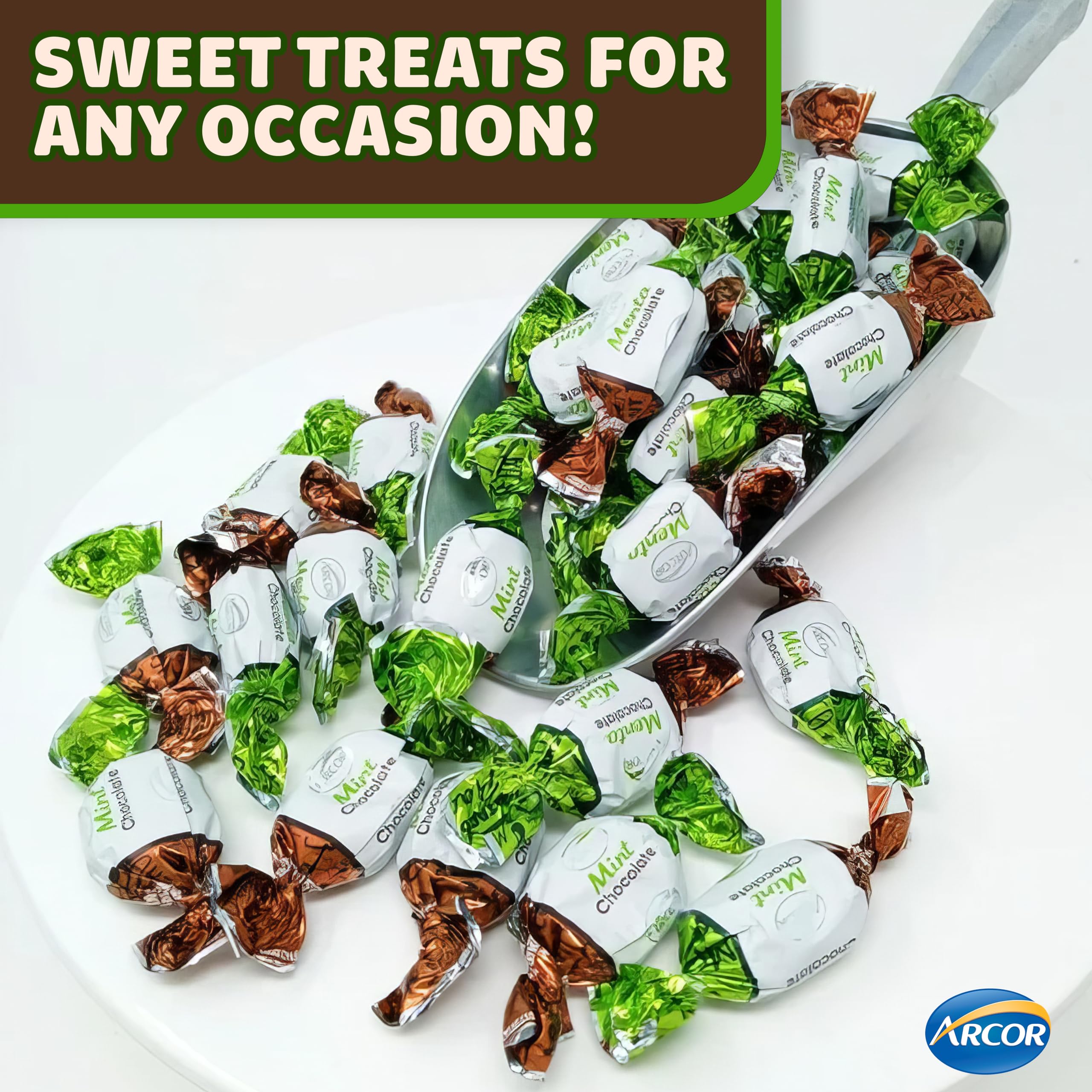 Arcor Mint Chocolate Candy Filled - Bulk Individually Wrapped Chocolate Mints (5 lbs, Approx 420 Pieces) - Perfect for Party Favors, Office Treats & Gift Baskets