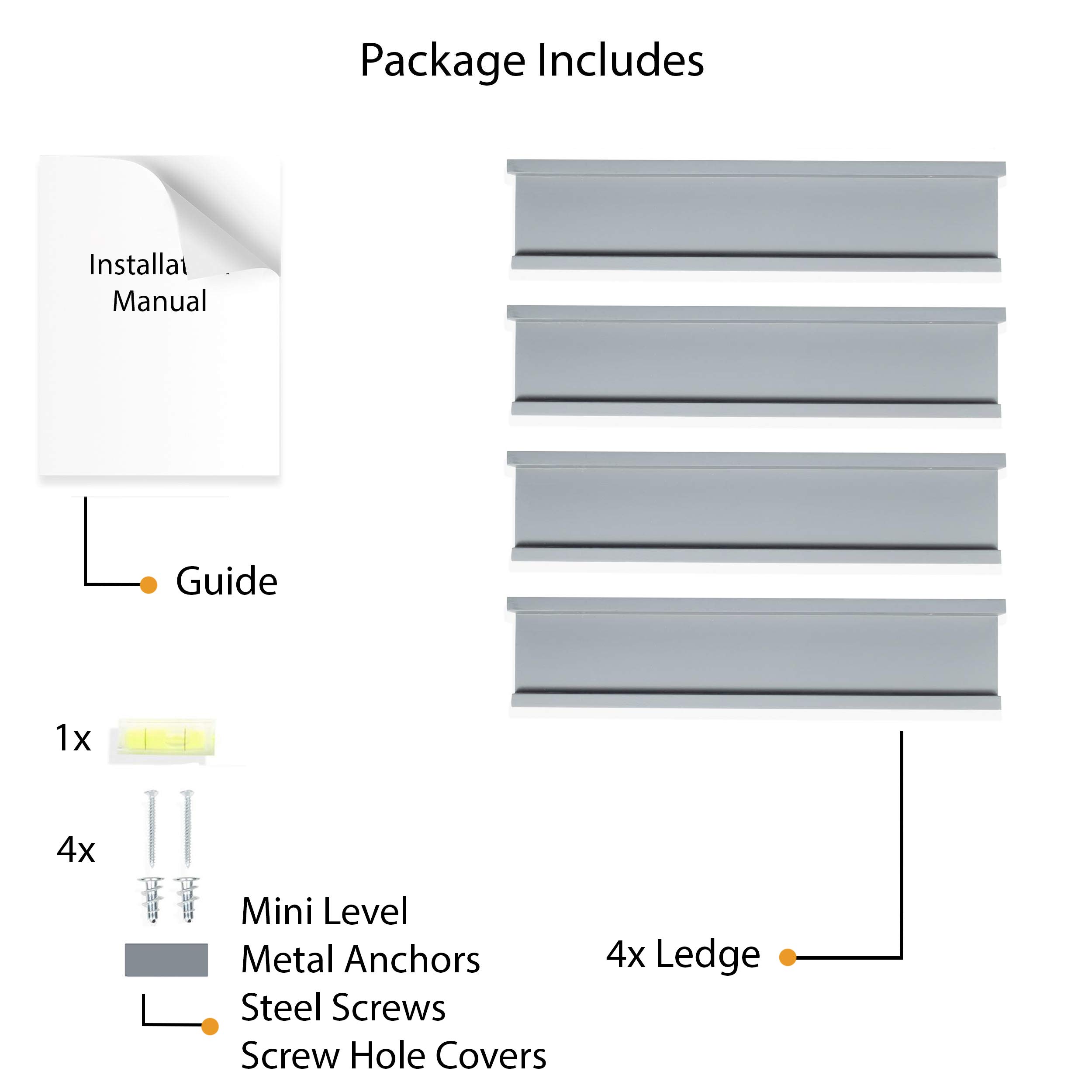Wallniture Denver Floating Bookshelves Set of 4 - Modern Wall Mounted Shelves for Kids Room, Nursery Decor & Photo Display - Gray Wooden Picture Ledge - Perfect for Books, Toys, Picture Frames and Home Organization