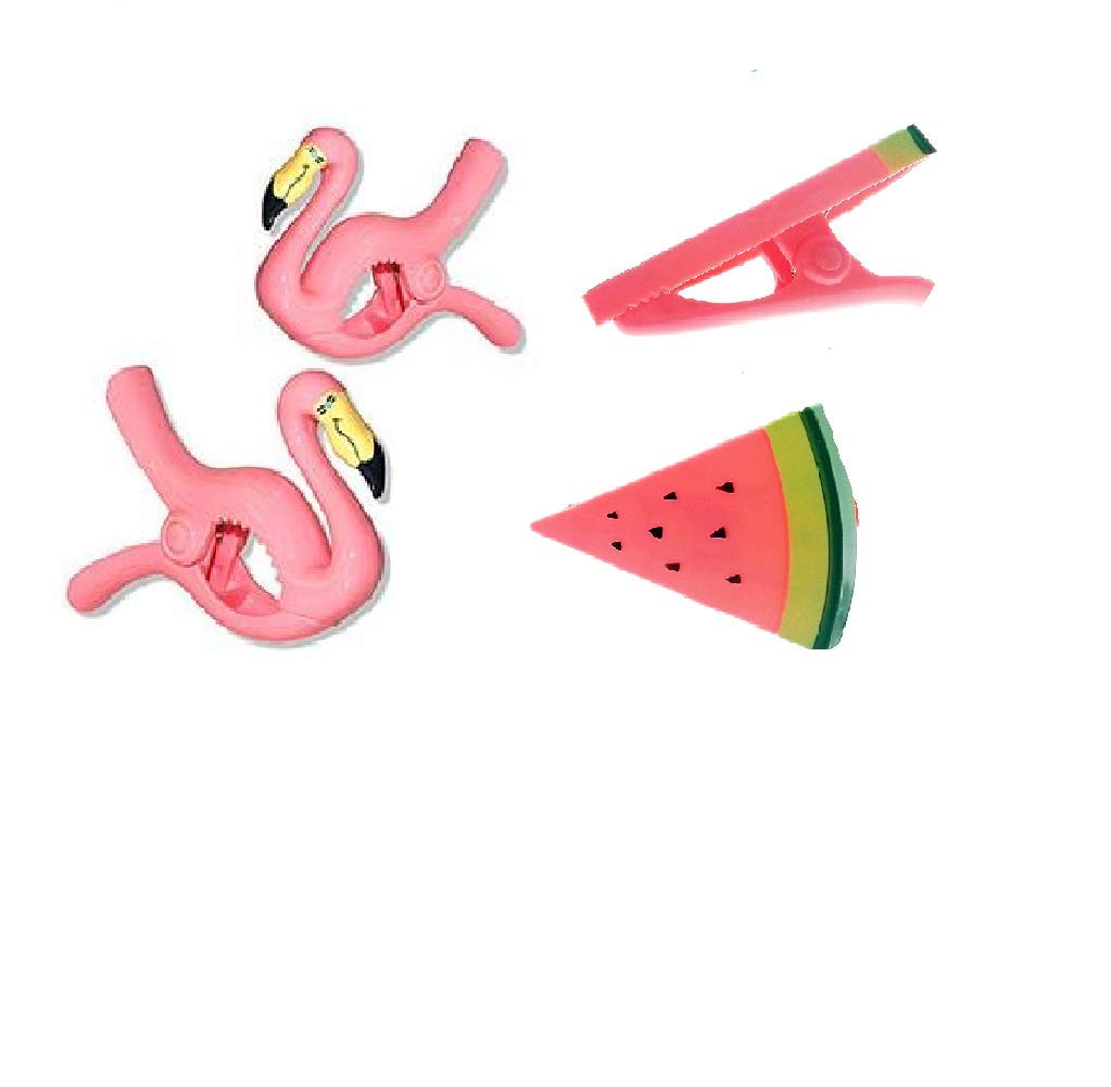 C&H Solutions 2 Pack Jumbo Beach Towel Clips - Flamingo & Watermelon Style - Heavy Duty Chair Clips for Pool, Beach, Cruise, Patio - Perfect for Beach Chairs, Lounge Chairs, Baby Strollers & Household Use