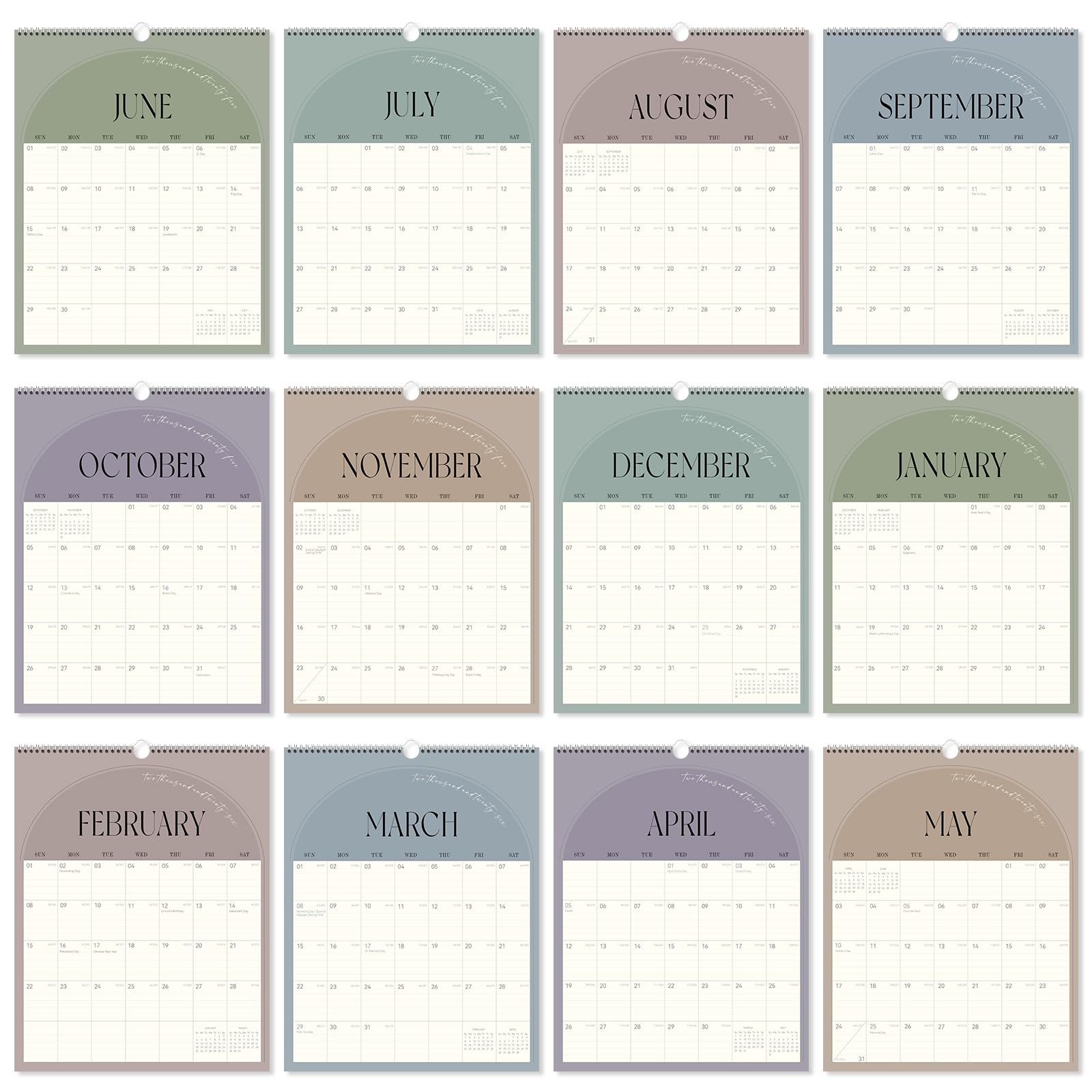 Guasslee 2025-2026 Wall Calendar | 19-Month Spiral Bound Vertical Planner (June 2025-December 2026) | 14