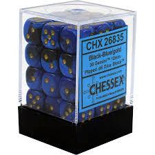 Chessex 36-Pack Black & Blue with Gold Gemini 12mm Pipped D6 Dice Set - Perfect for Dungeons & Dragons, Board Games, and Tabletop RPGs