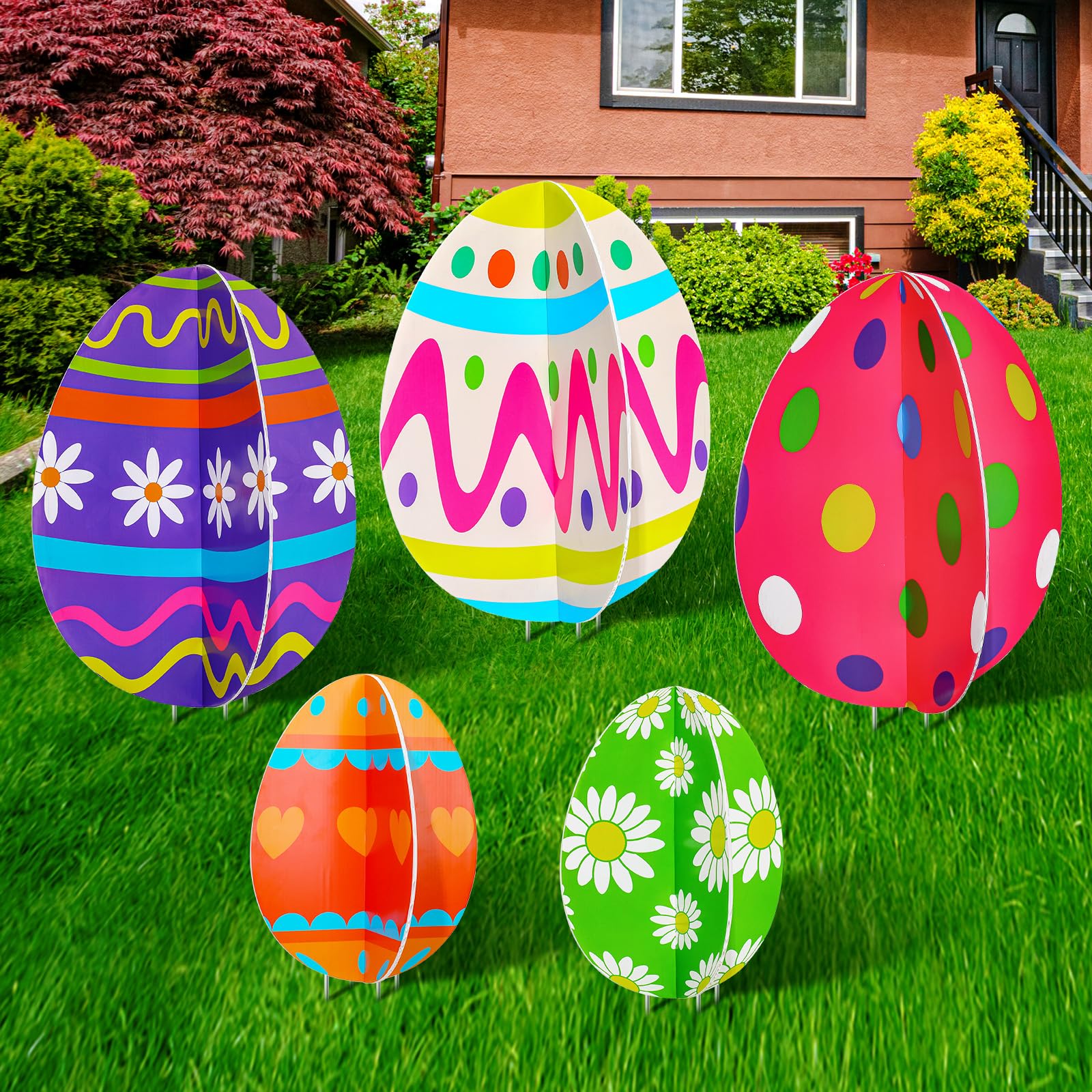 3D Easter Egg Yard Signs - 5-Piece Waterproof Outdoor Lawn Decorations for Easter, Home Garden, and Party Supplies | Perfect for Easter Celebrations, Photo Props, and Festive Yard Decor