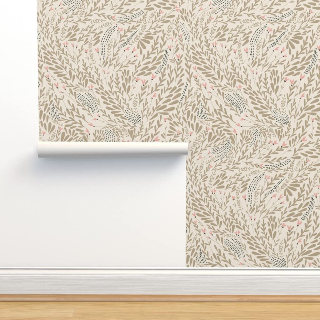 Peel & Stick Wallpaper 9ft x 2ft - Vintage Floral Hearts Design, Removable Self-Adhesive Wallpaper for Farmhouse, Nursery & Bedroom Decor | Easy DIY Home Improvement by Spoonflower