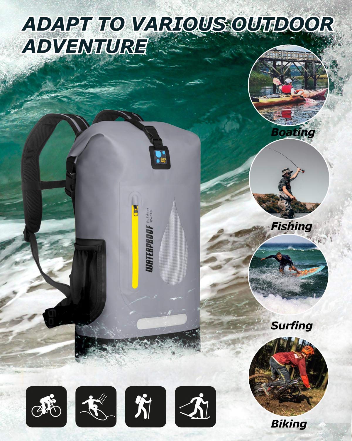 IDRYBAG Waterproof Dry Bag for Kayaking, Boating & Water Sports - Floating Marine Dry Backpack with Durable Waterproof Seal - Perfect for Beach, Swimming, Camping & Outdoor Adventures