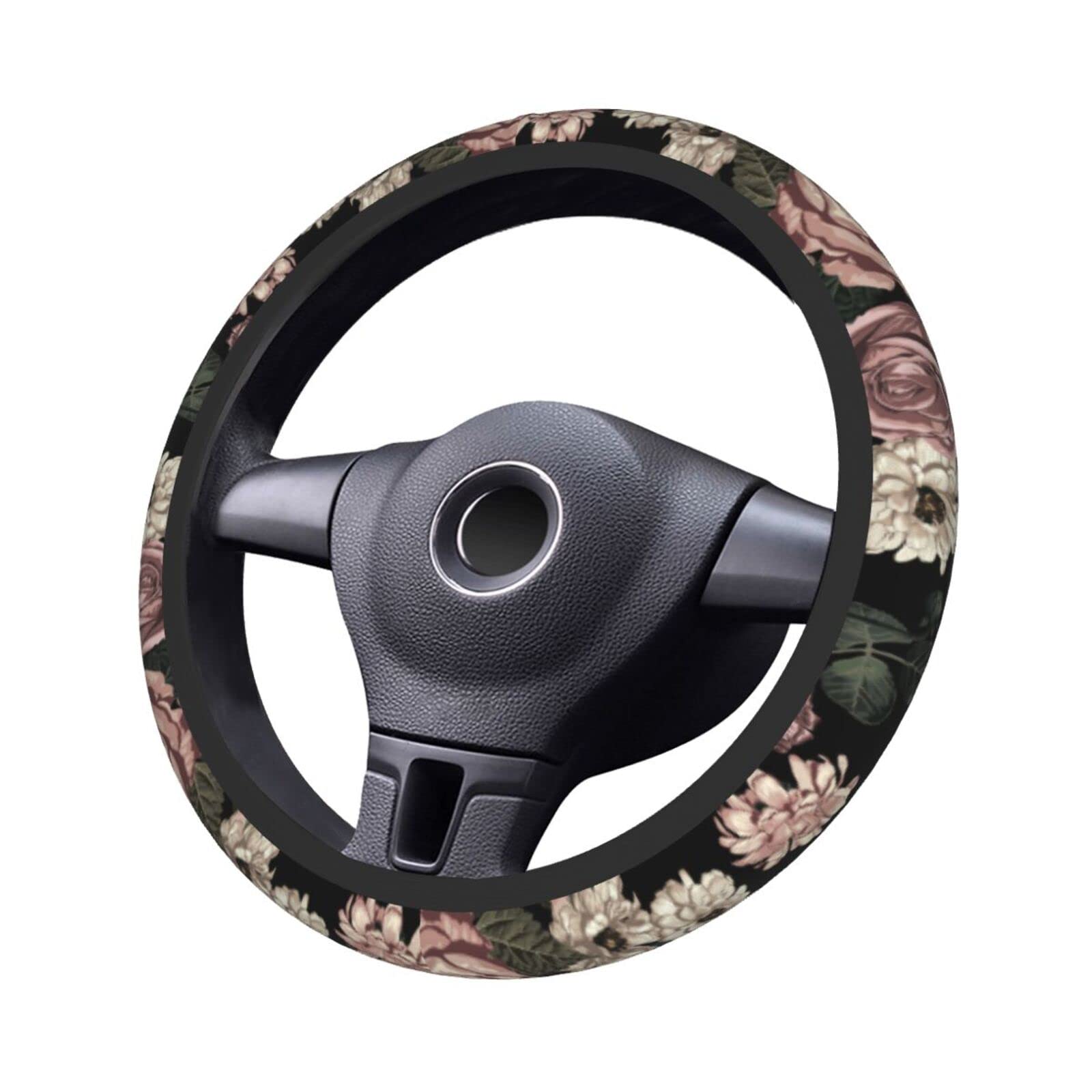 15 Inch Universal Elegant Rose Flower Steering Wheel Cover - Retro Floral Print Neoprene Car Wheel Protector - Cute Automotive Accessory for Women's Cars - Perfect for Daily Commute & Road Trips
