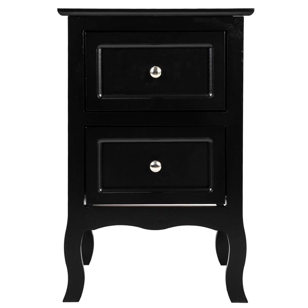 Rustic Two-Tier Nightstand with 2 Drawers - Large Country Style Bedside Table for Bedroom, Living Room & Office (Black)