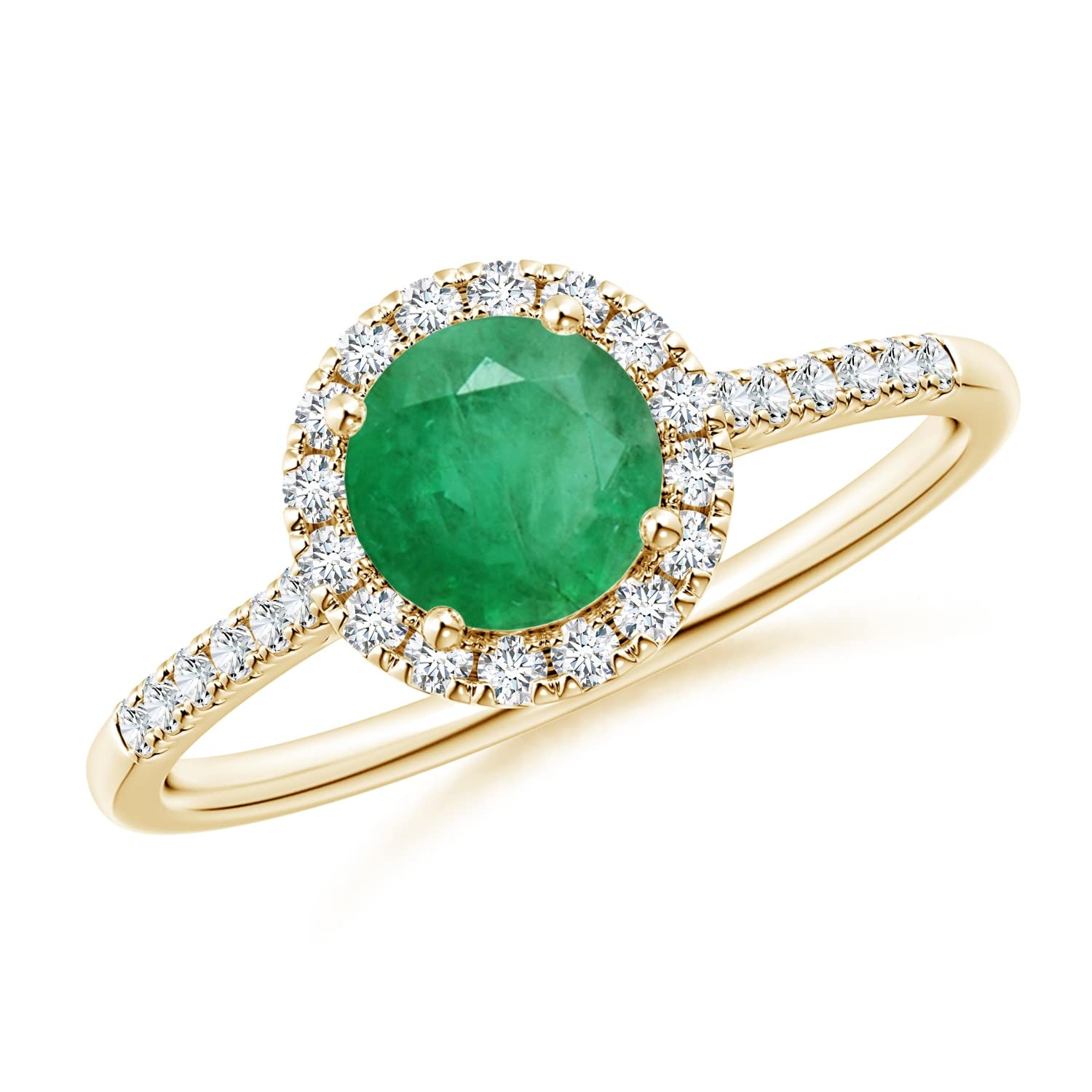 Emerald Halo Engagement Ring with Diamond Accents - 6mm Round Cut Green Gemstone for Women, Wedding Proposal, Anniversary Gift, Bridal Jewelry