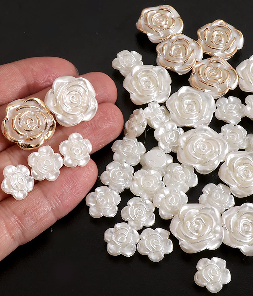 100 Pcs White Resin Rose Flower Flatback Buttons - 1.9cm No Hole Cabochons for Jewelry Making, Scrapbooking, DIY Crafts - Perfect for Wedding Decor, Hair Accessories, and Home Decoration